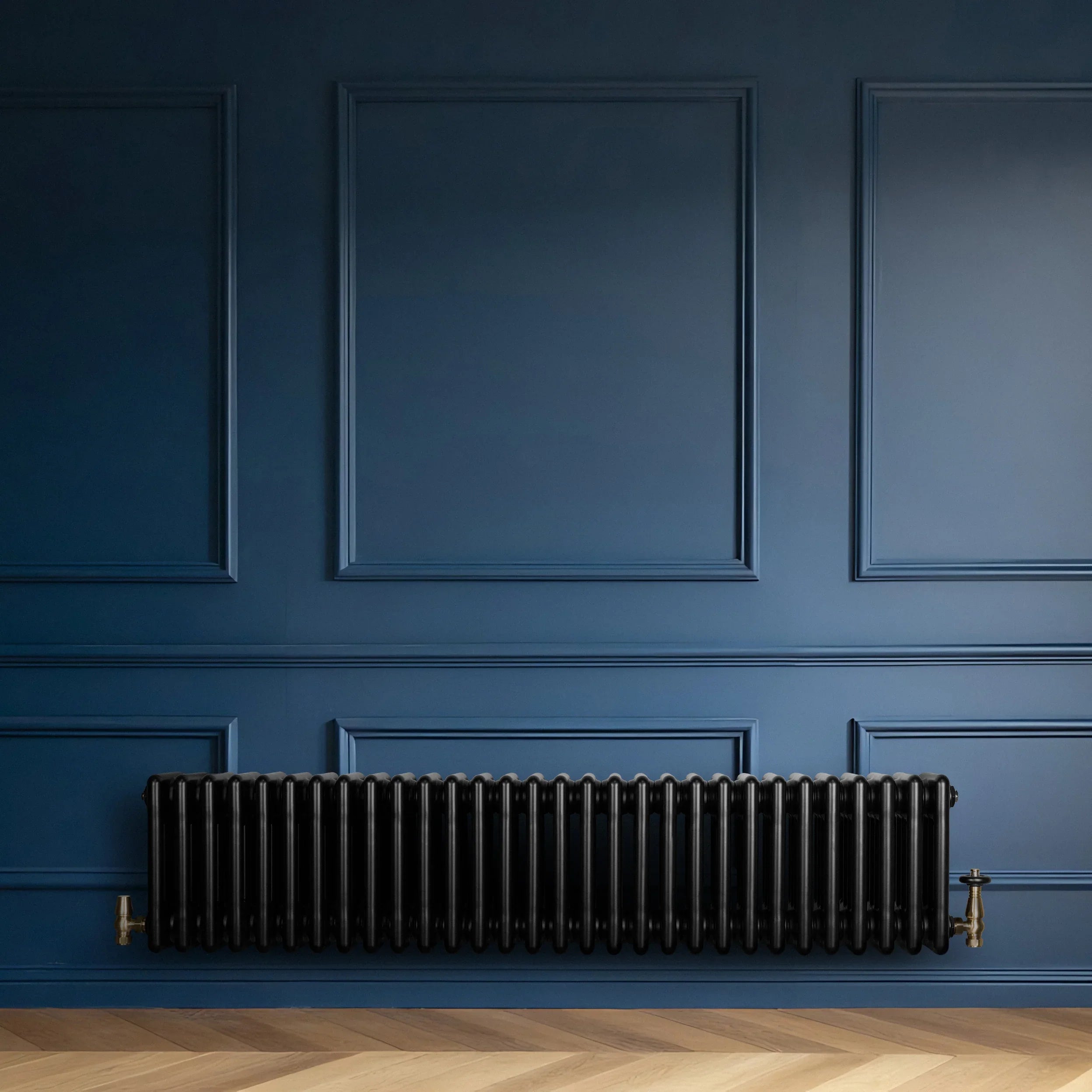 Traditional 4 Column Radiator & Valves - 300 x 1370mm - Black