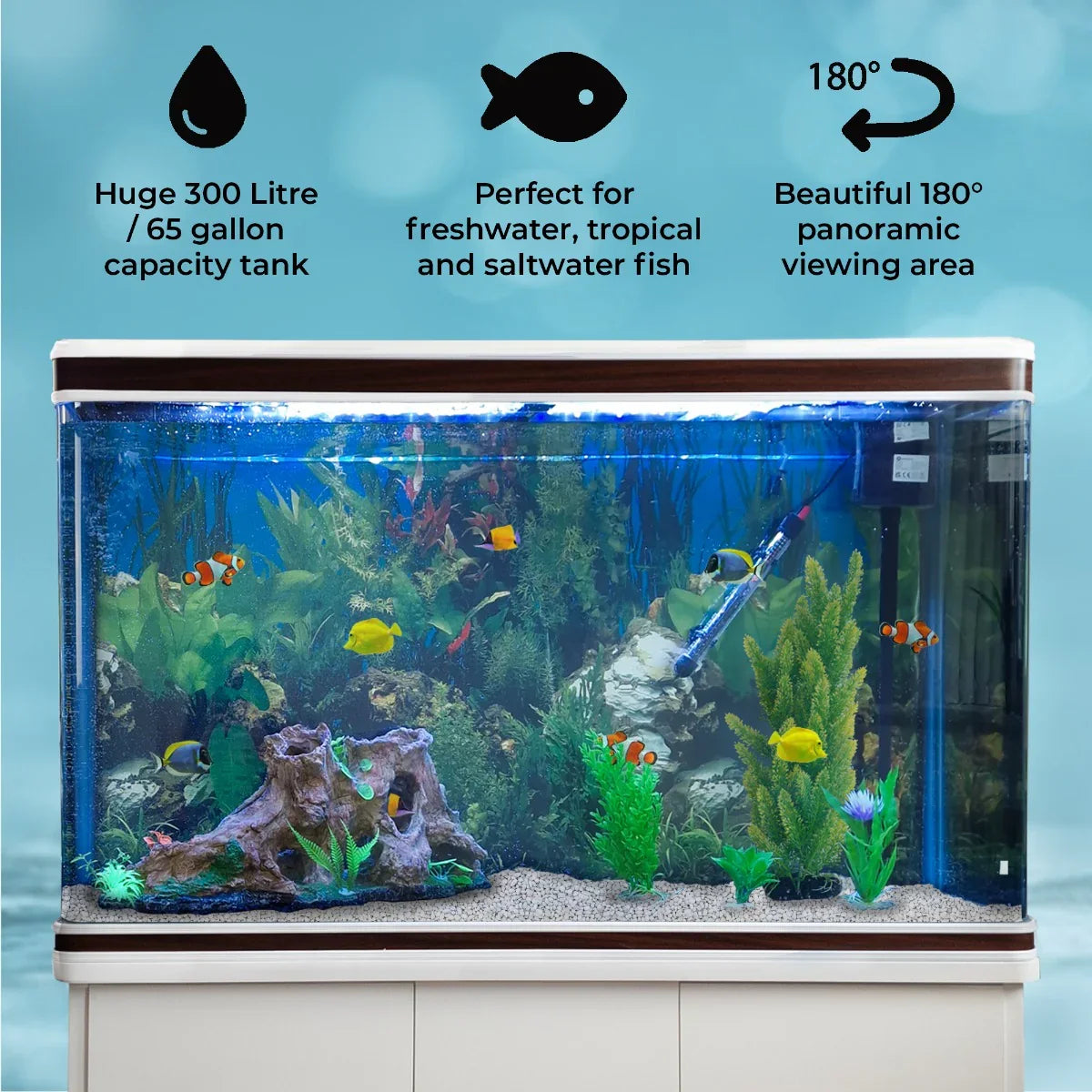 Aquarium Fish Tank Cabinet with Complete Starter Kit - White Tank with White Gravel