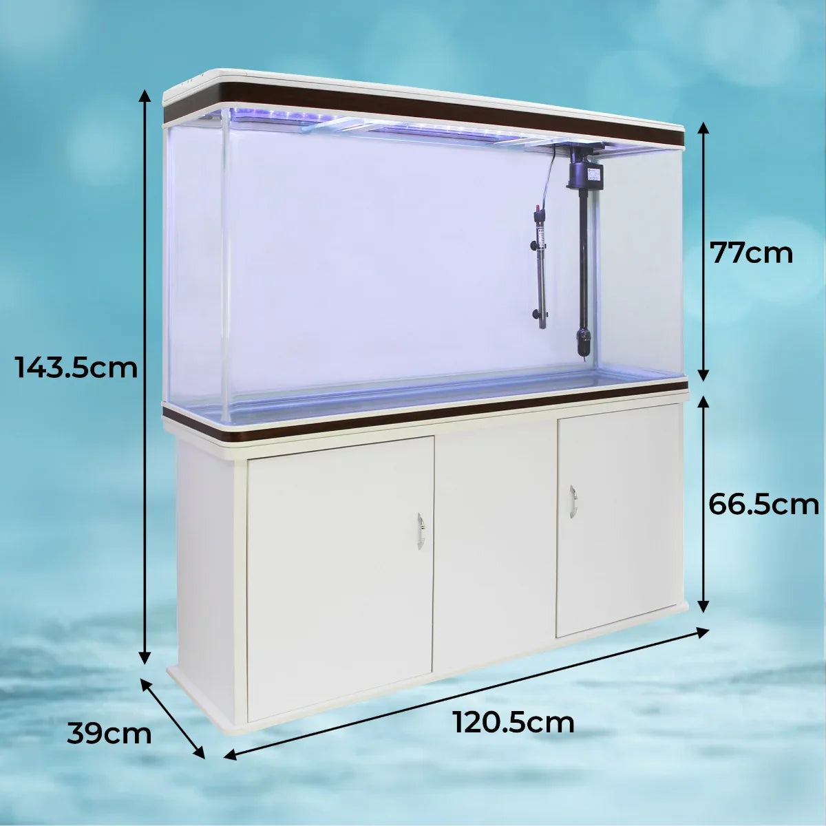 Aquarium Fish Tank Cabinet with Complete Starter Kit - White Tank with White Gravel