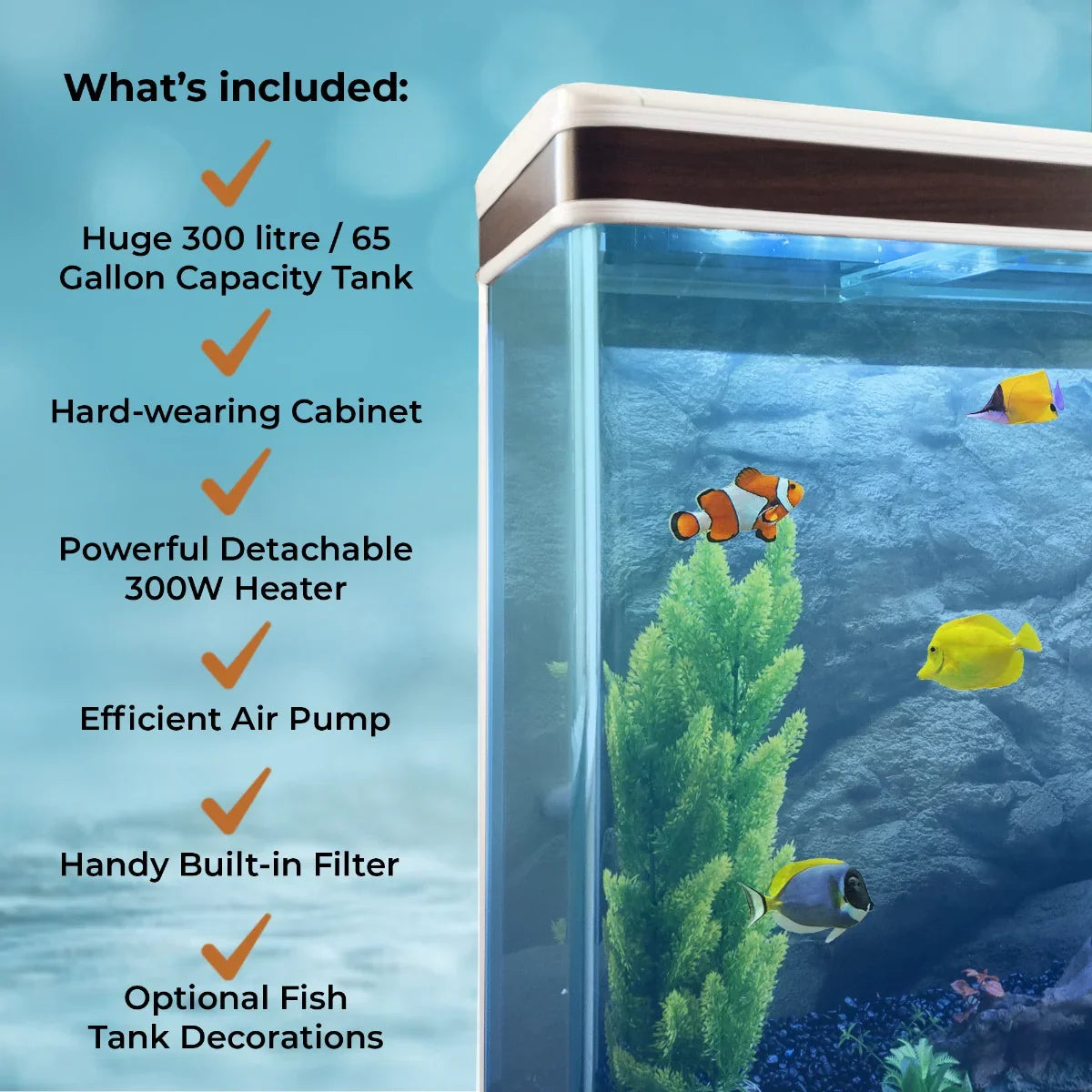 Aquarium Fish Tank Cabinet with Complete Starter Kit - White Tank with White Gravel