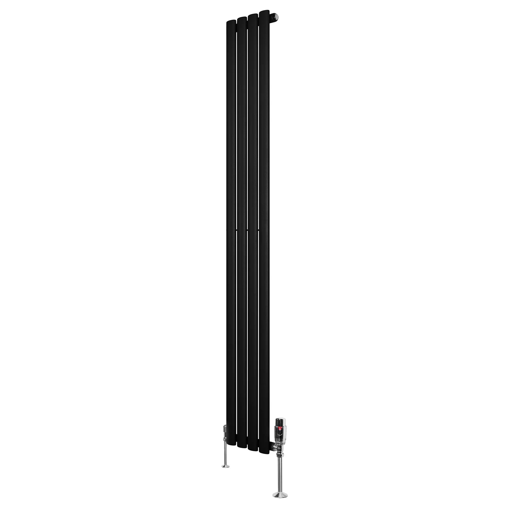Oval Single Column Radiator & Valves – 1800mm x 240mm – Black
