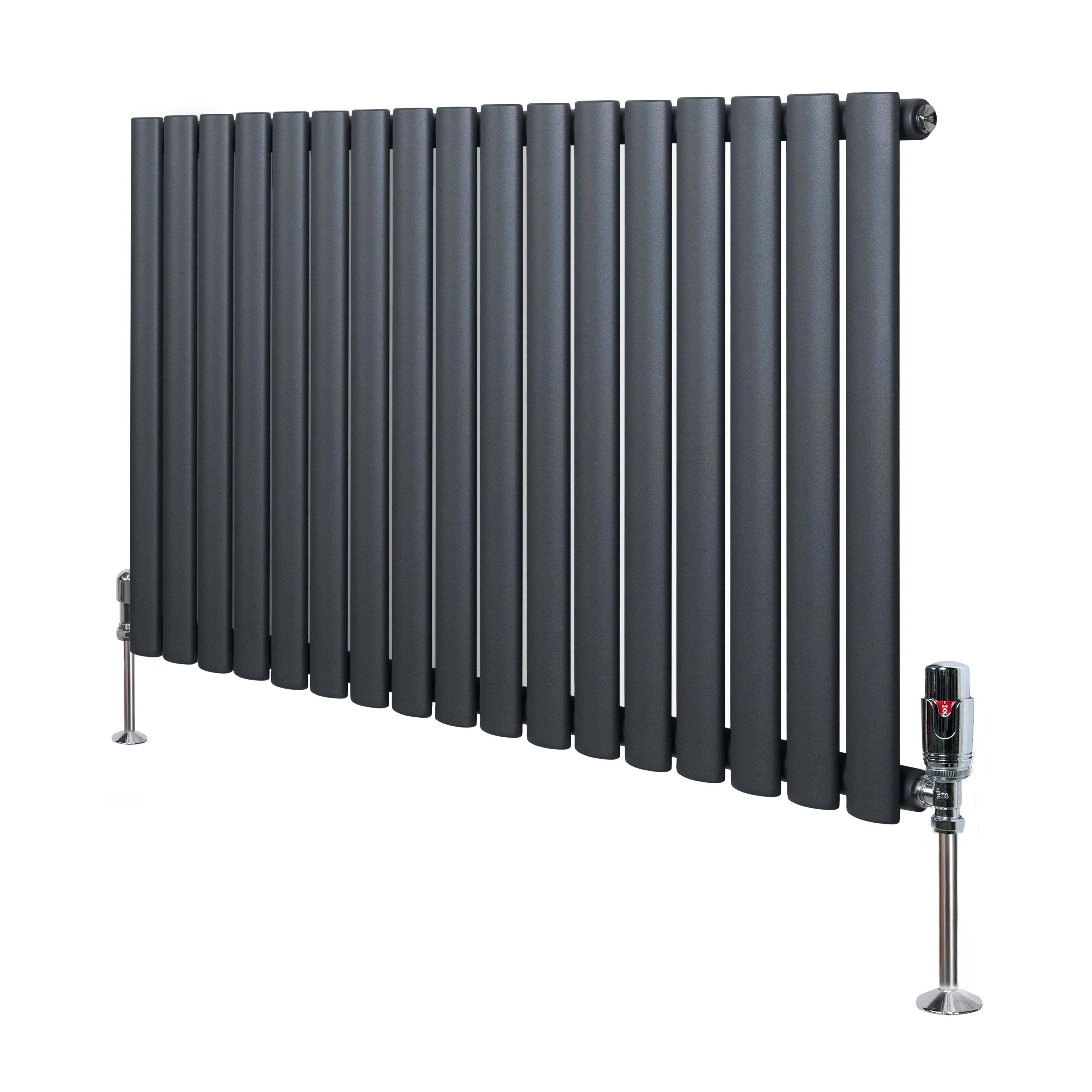 Oval Single Column Radiator & Valves – 600mm x 1020mm – Anthracite Grey