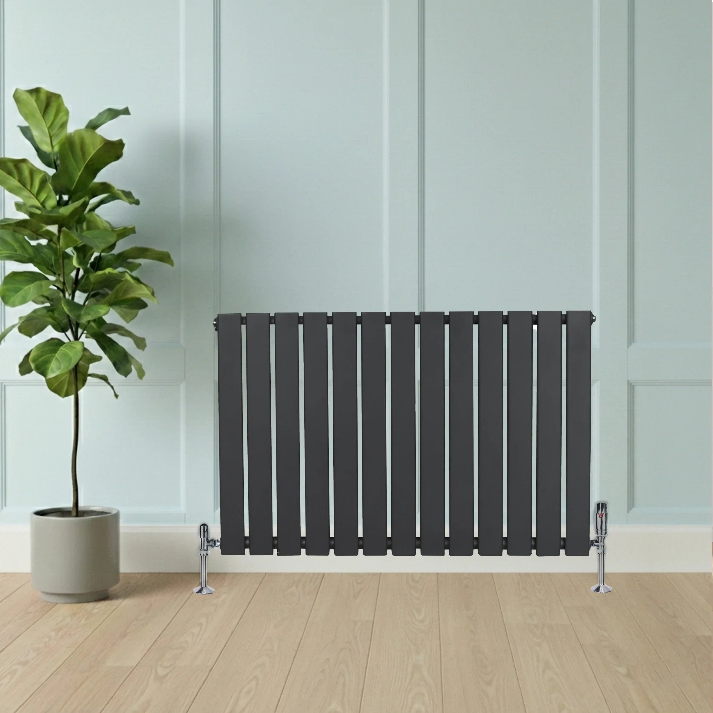 Flat Single Column Radiator & Valves – 600mm x 910mm – Anthracite Grey