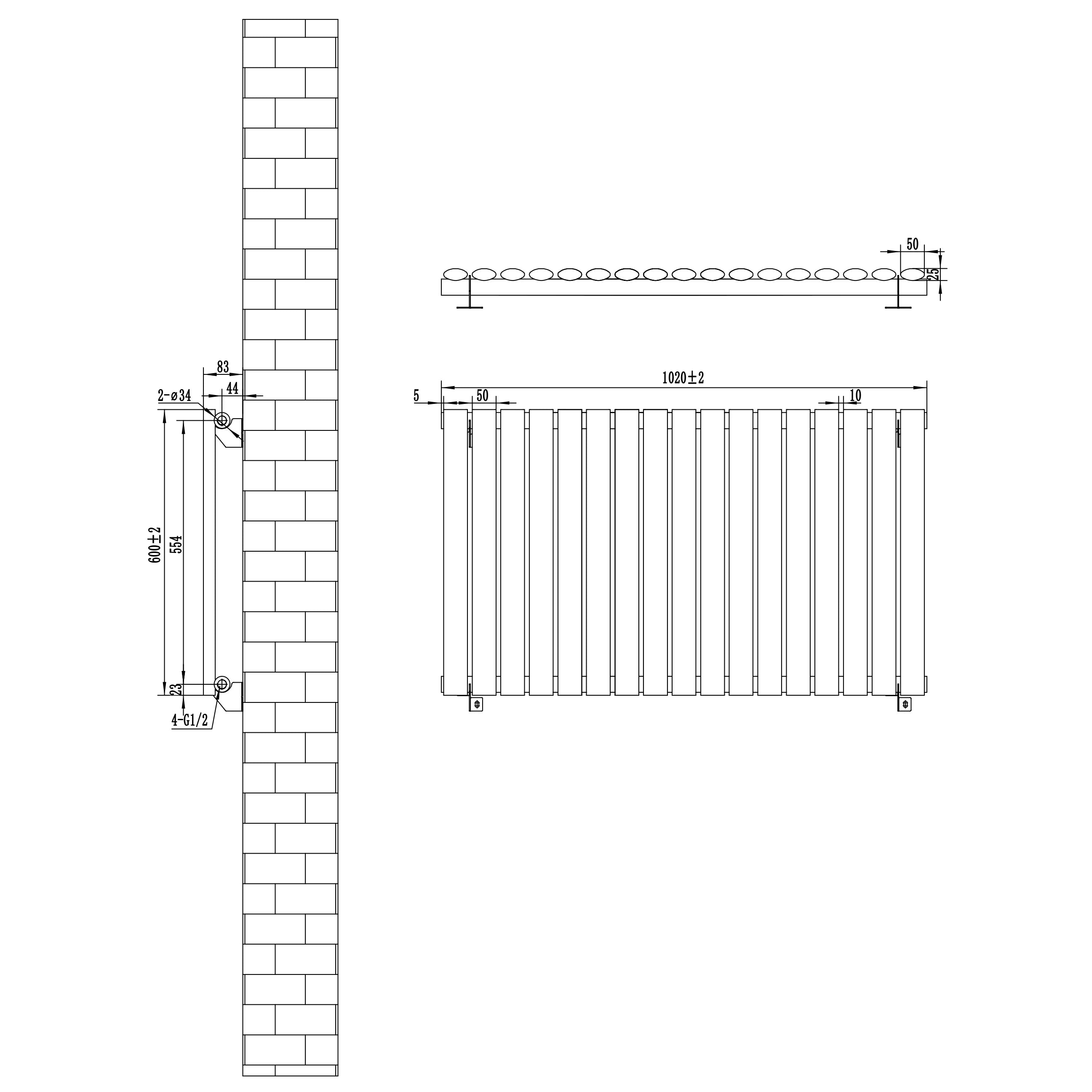Oval Single Column Radiator & Valves – 600mm x 1020mm – Anthracite Grey