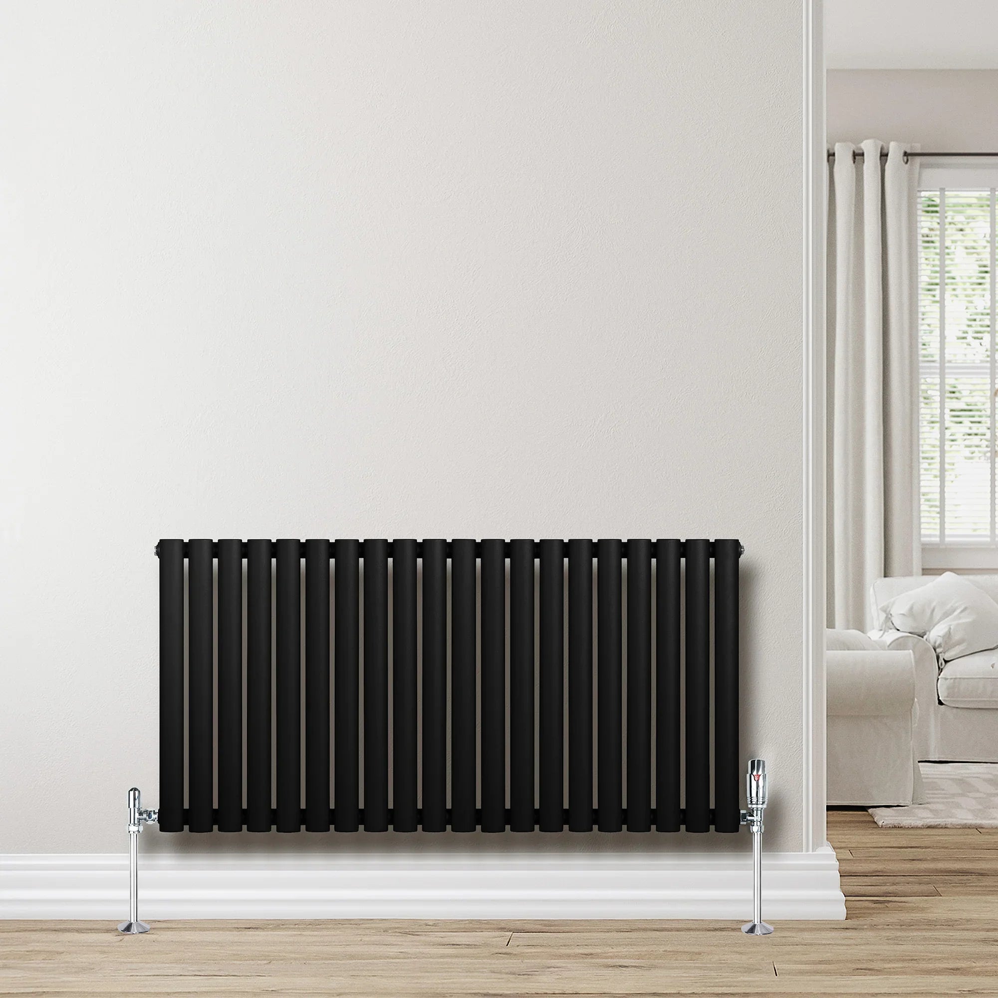 Oval Single Column Radiator & Valves – 600mm x 1200mm – Black