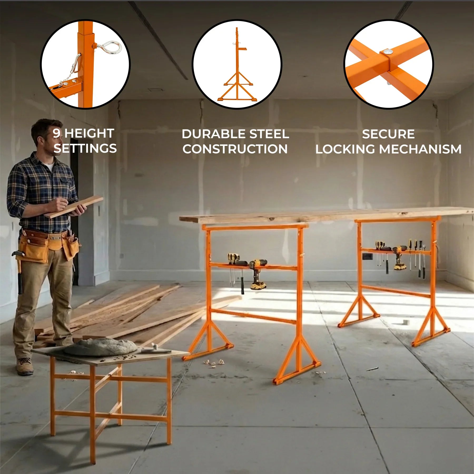 Trestle Stand x 4 & Mortar Board Stands 500mm H x 5