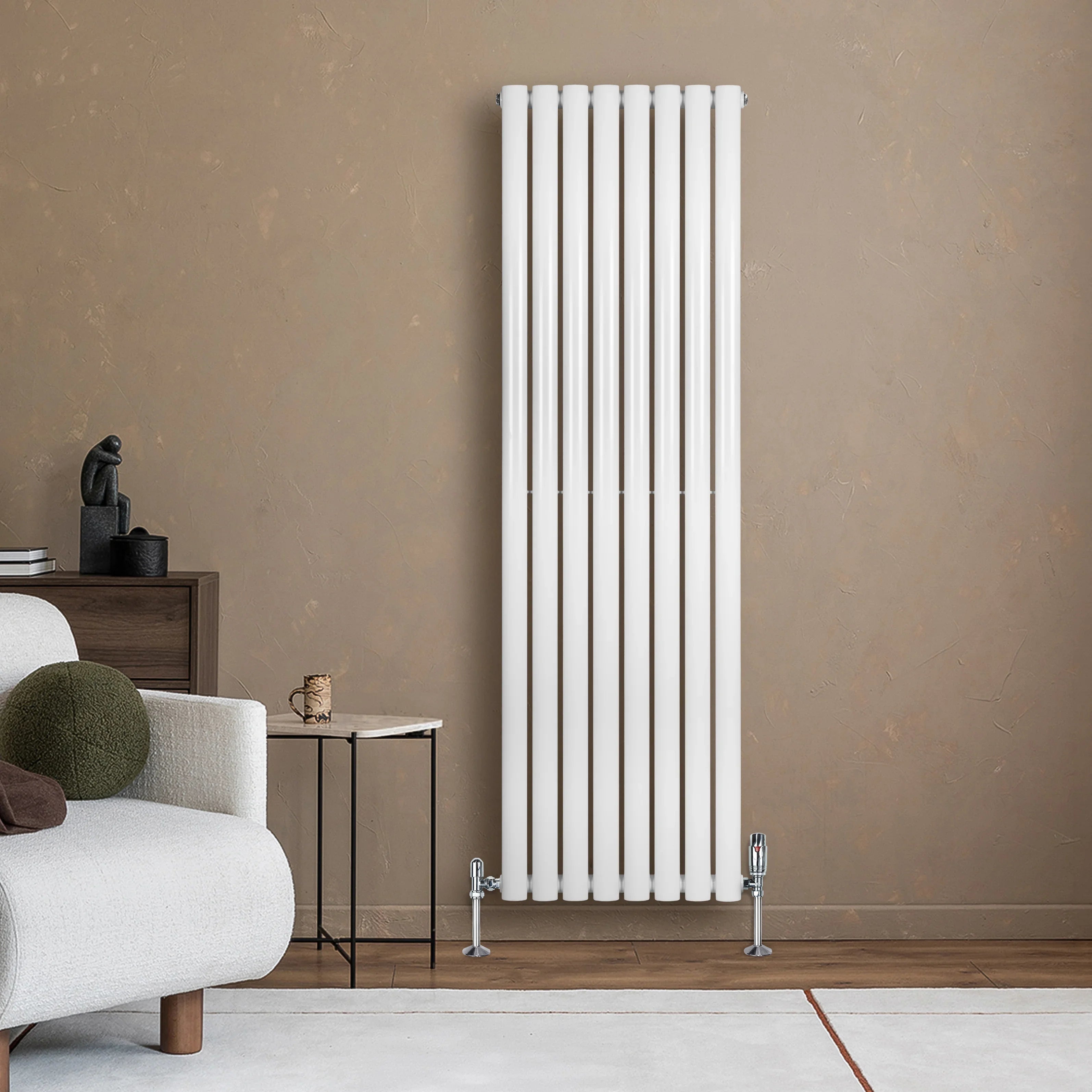 Oval Single Column Radiator & Valves – 1600mm x 480mm – White