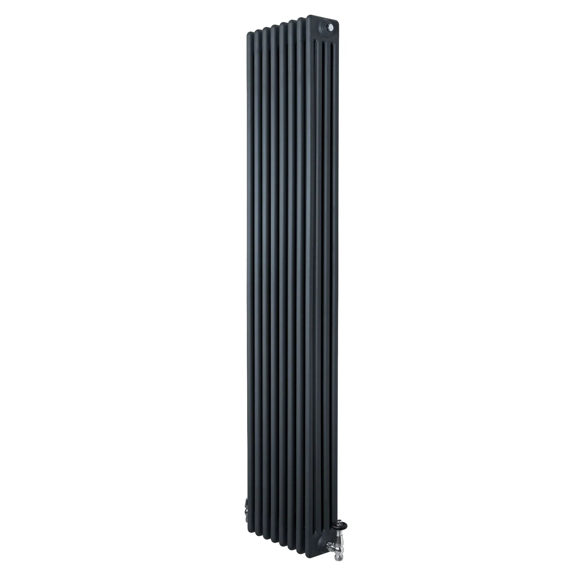 Traditional 4 Column Radiator & Valves - 1800 x 380mm - Anthracite Grey