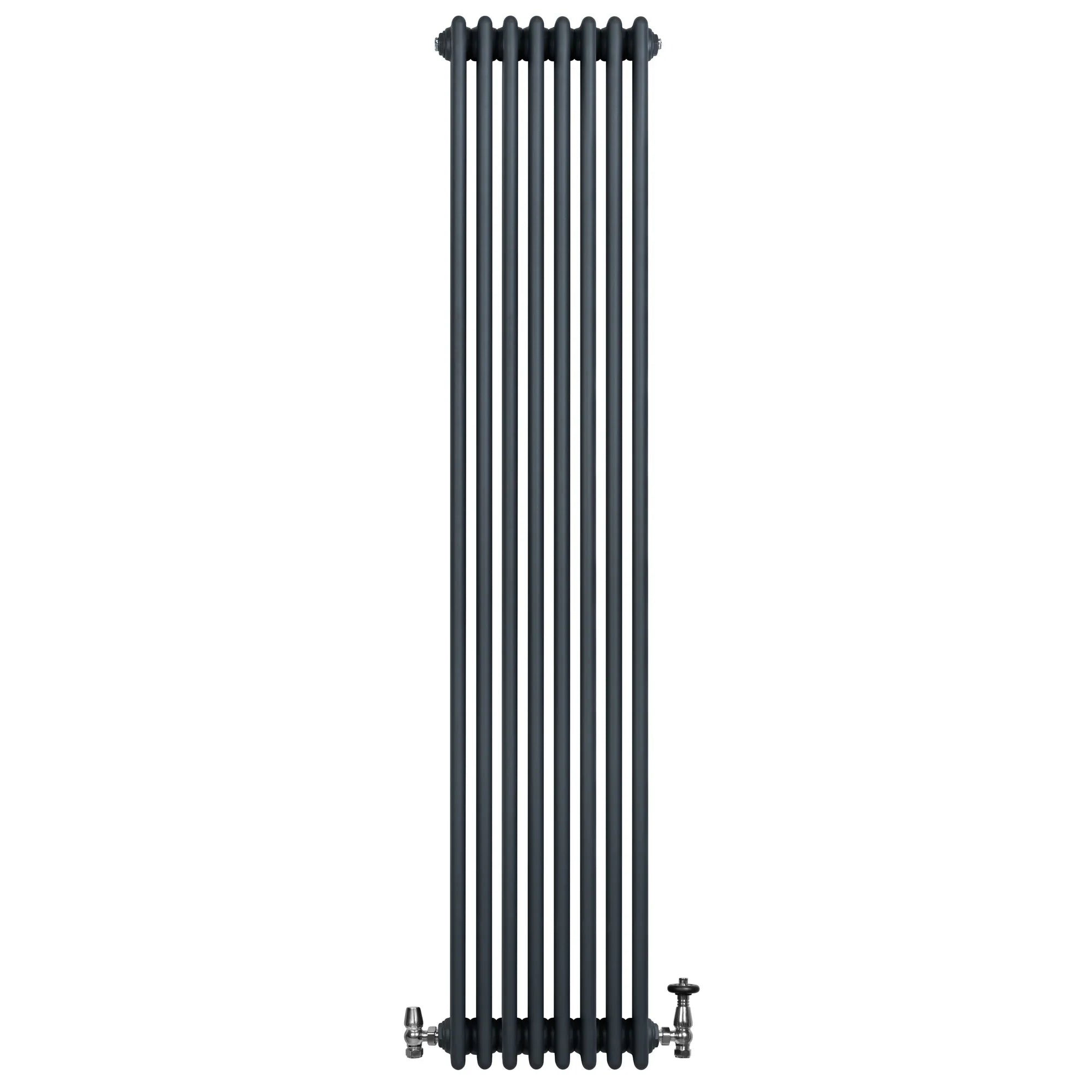 Traditional 4 Column Radiator & Valves - 1800 x 380mm - Anthracite Grey