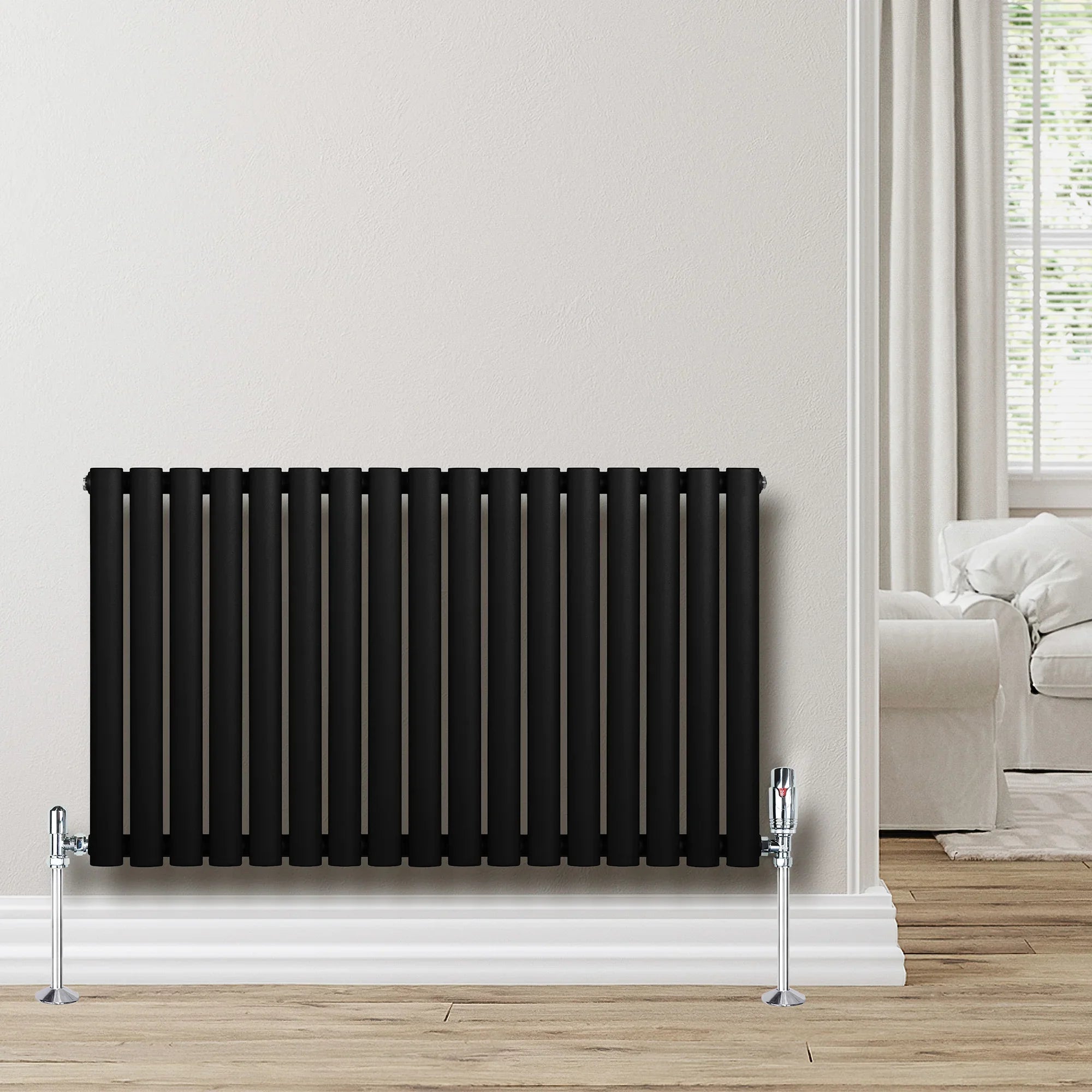 Oval Single Column Radiator & Valves – 600mm x 1020mm – Black