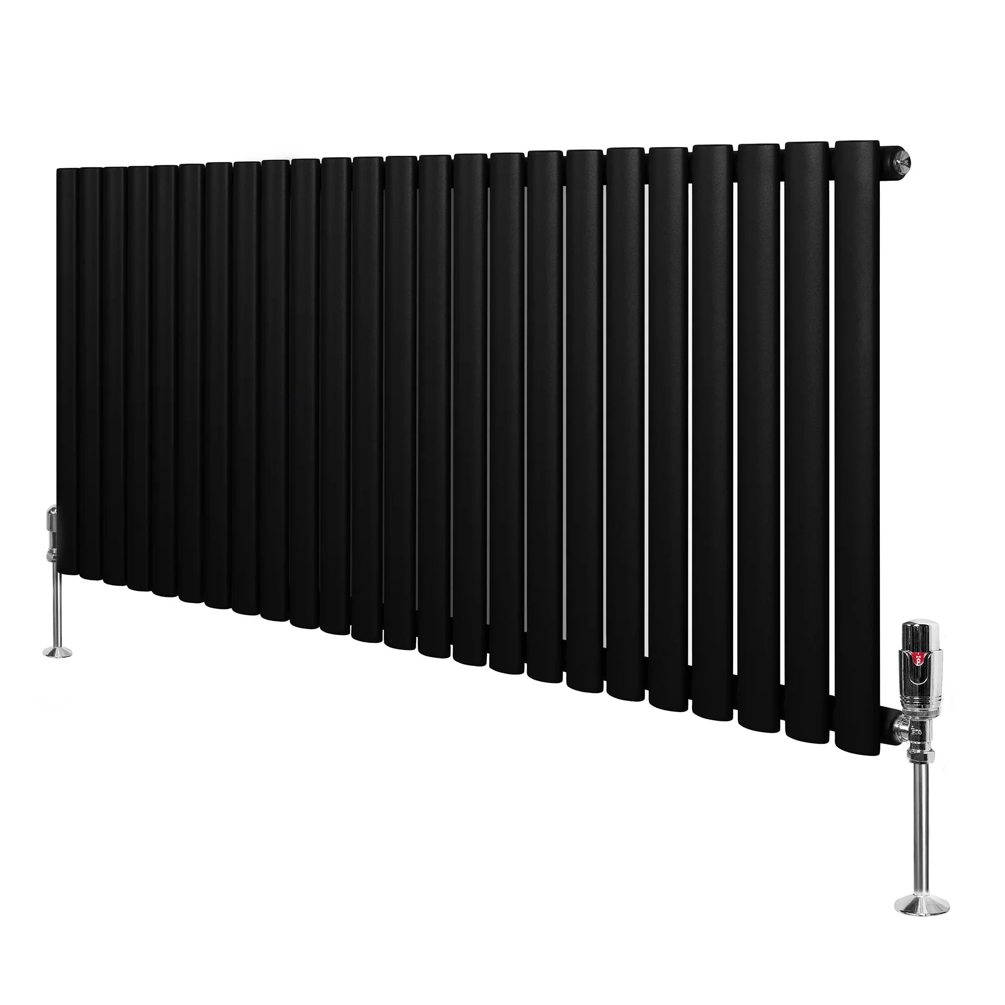 Oval Single Column Radiator & Valves – 600mm x 1440mm – Black