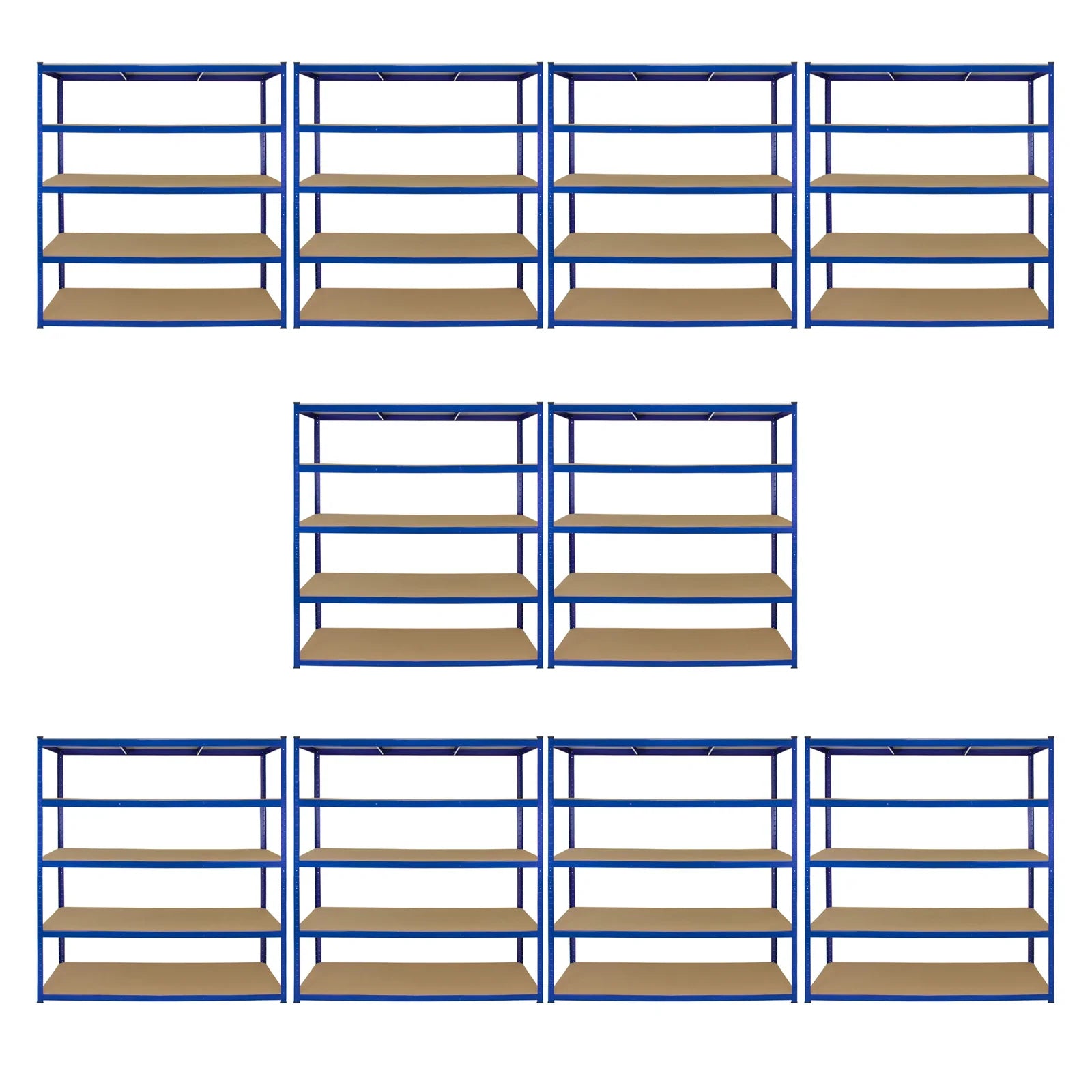 Monster Racking T-Rax 10 x Extra Wide Storage Shelves, Blue, 160cm W, 60cm D