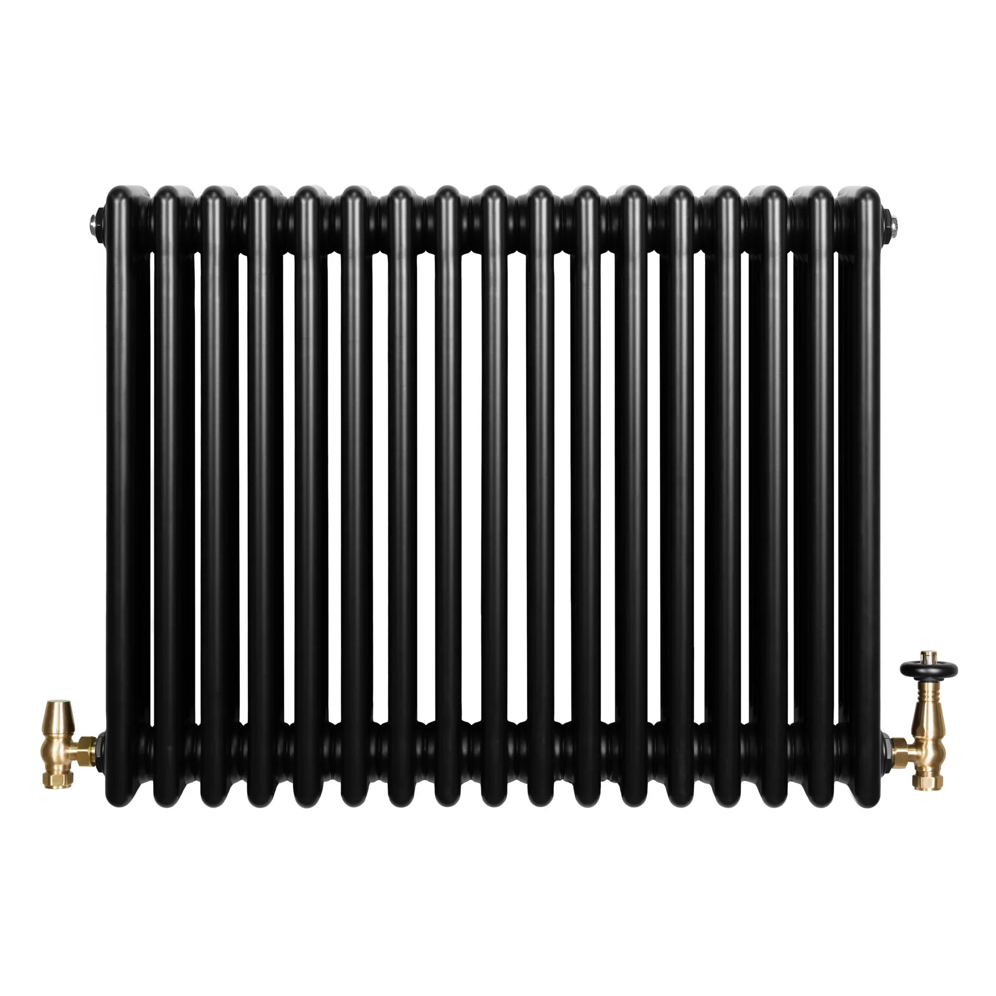 Traditional 4 Column Radiator & Valves - 600 x 785mm - Black