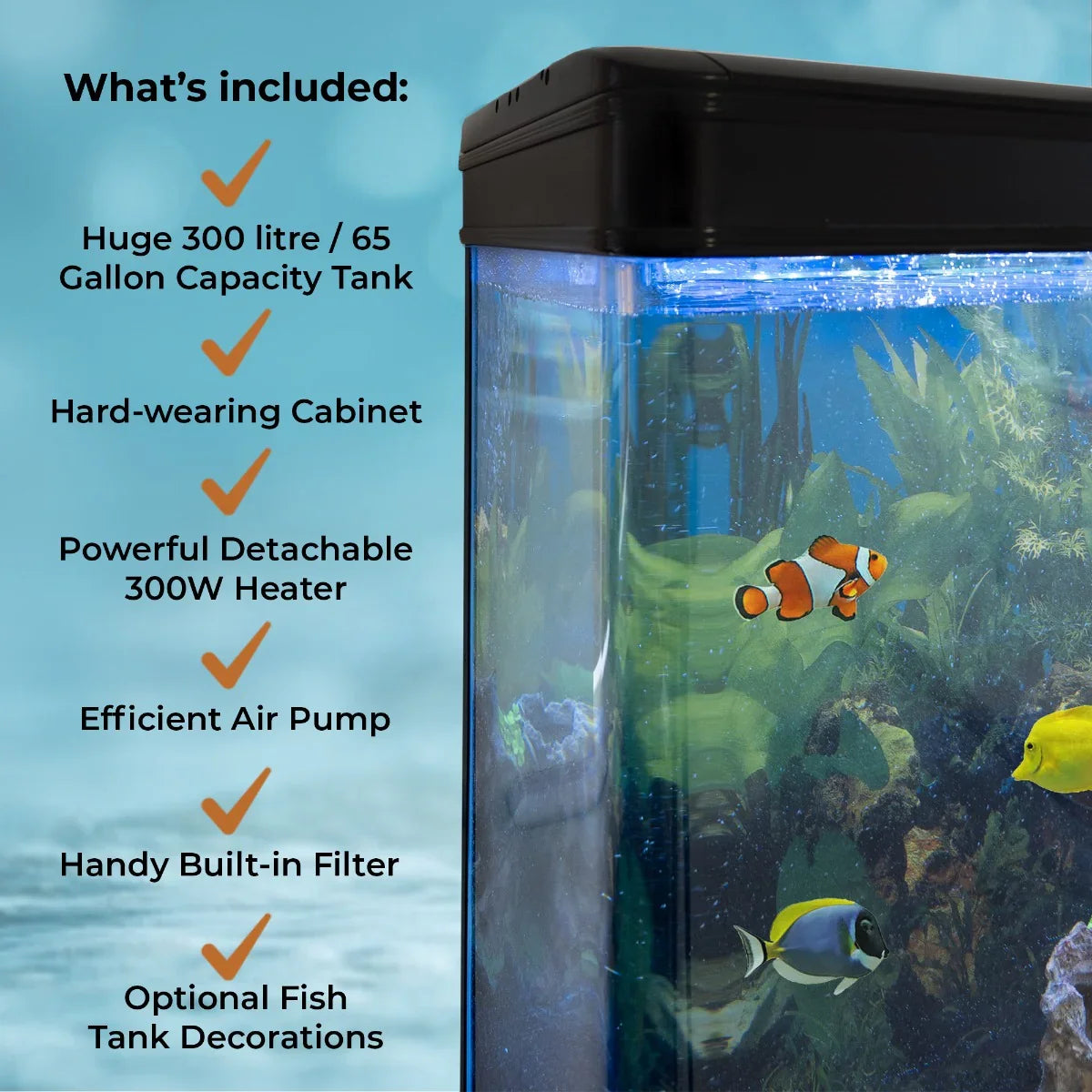 Aquarium Fish Tank & Cabinet with Complete Starter Kit - Black Tank and Black Gravel