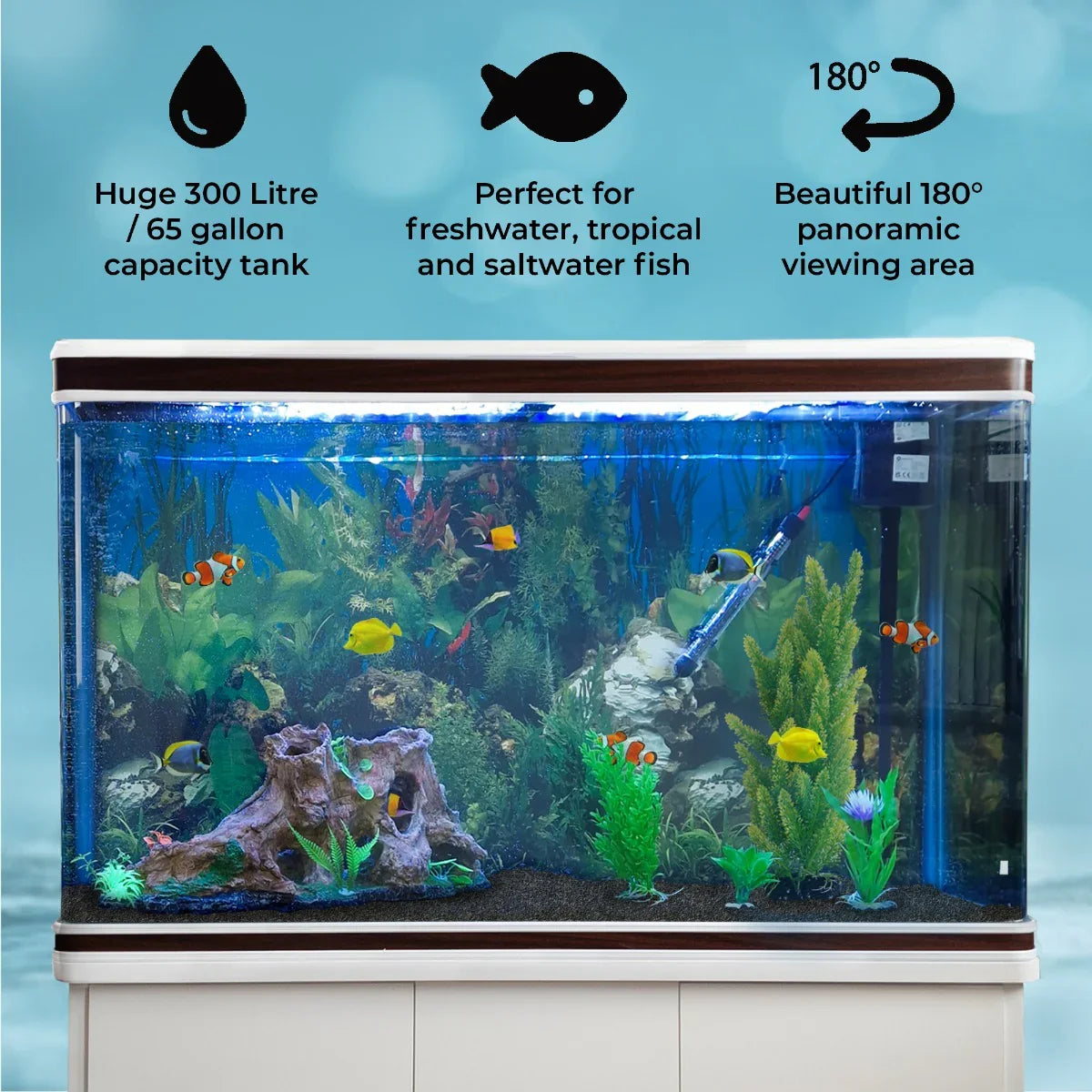 Aquarium Fish Tank and Cabinet with Complete Starter Kit - White Tank with Black Gravel