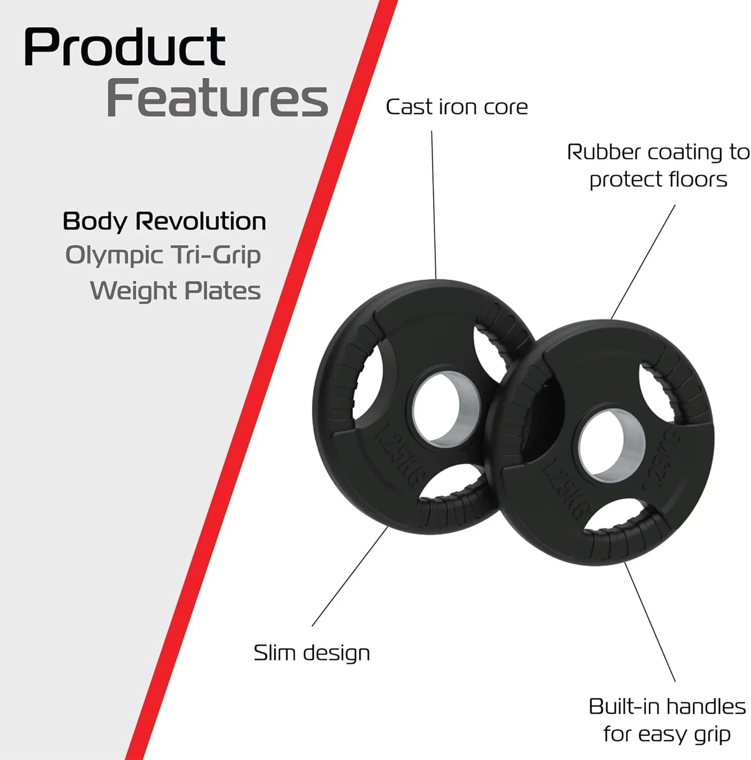 25kg Bundle Olympic Tri-Grip Rubber Weight Black Plates