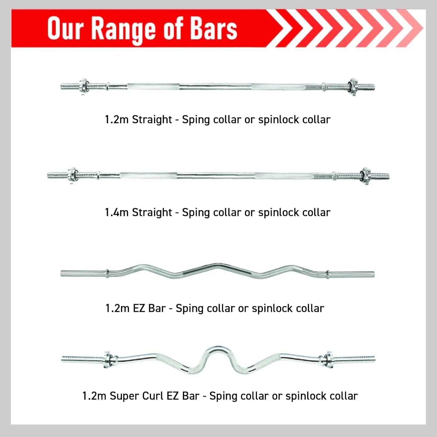 Straight Barbell Bar - 1" Standard 1.2m with Spinlock