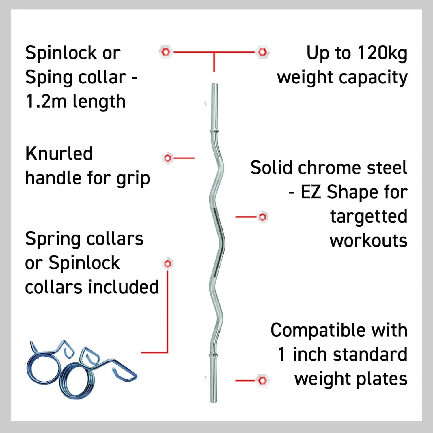 Body Revolution 1.2m EZ Barbell Bar with Spring Collars