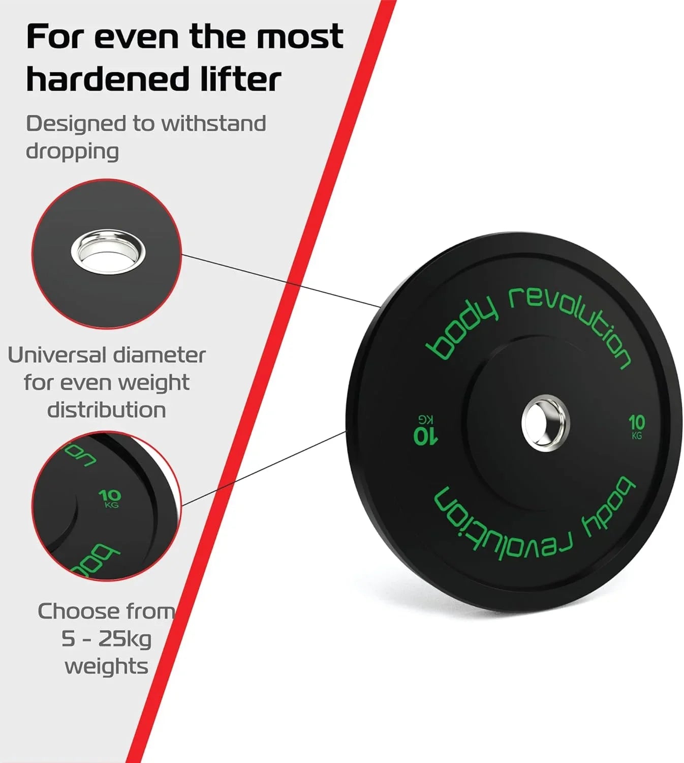 Body Revolution 2 x 10kg Black Olympic Bumper Plates