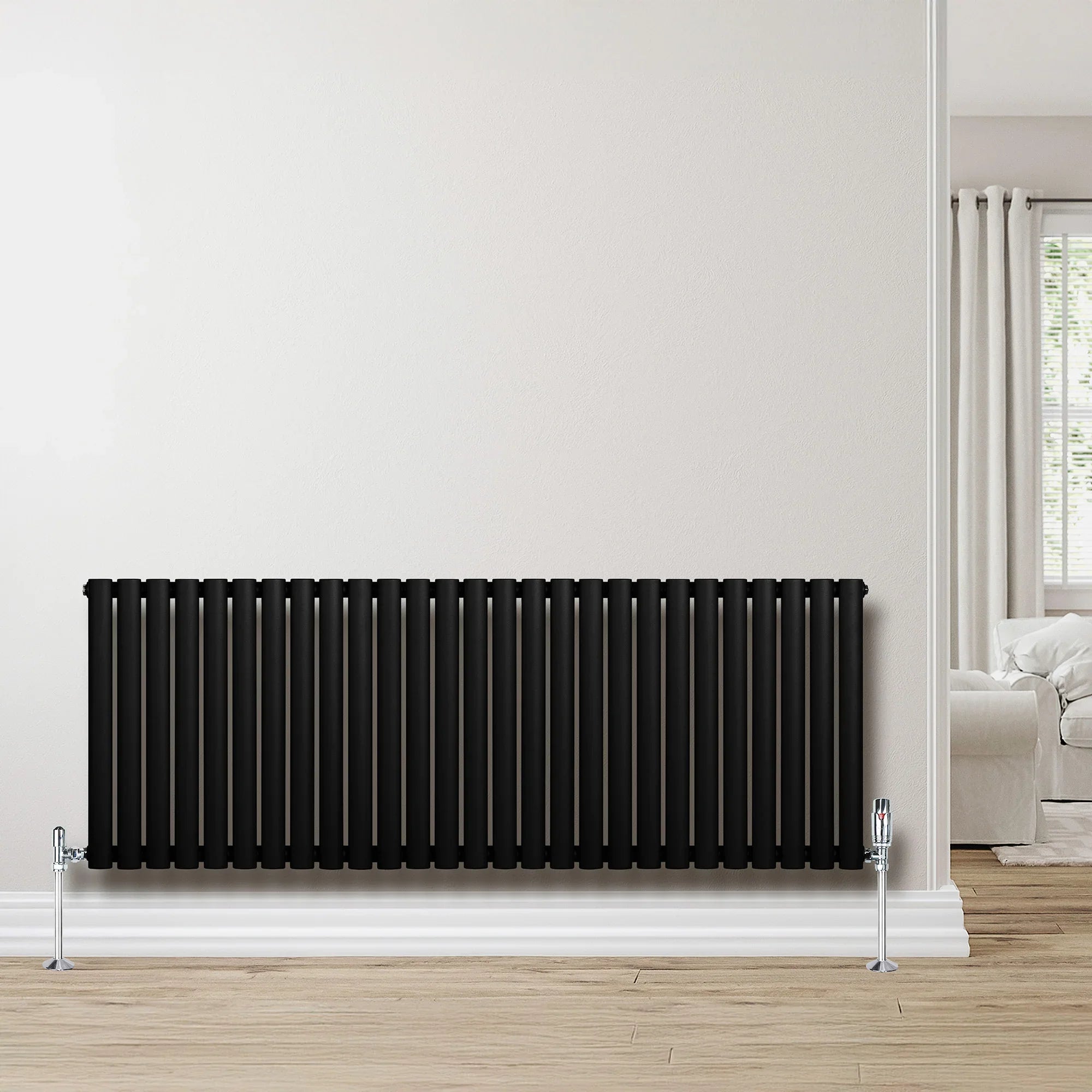 Oval Single Column Radiator - 600 x 1620mm - Black
