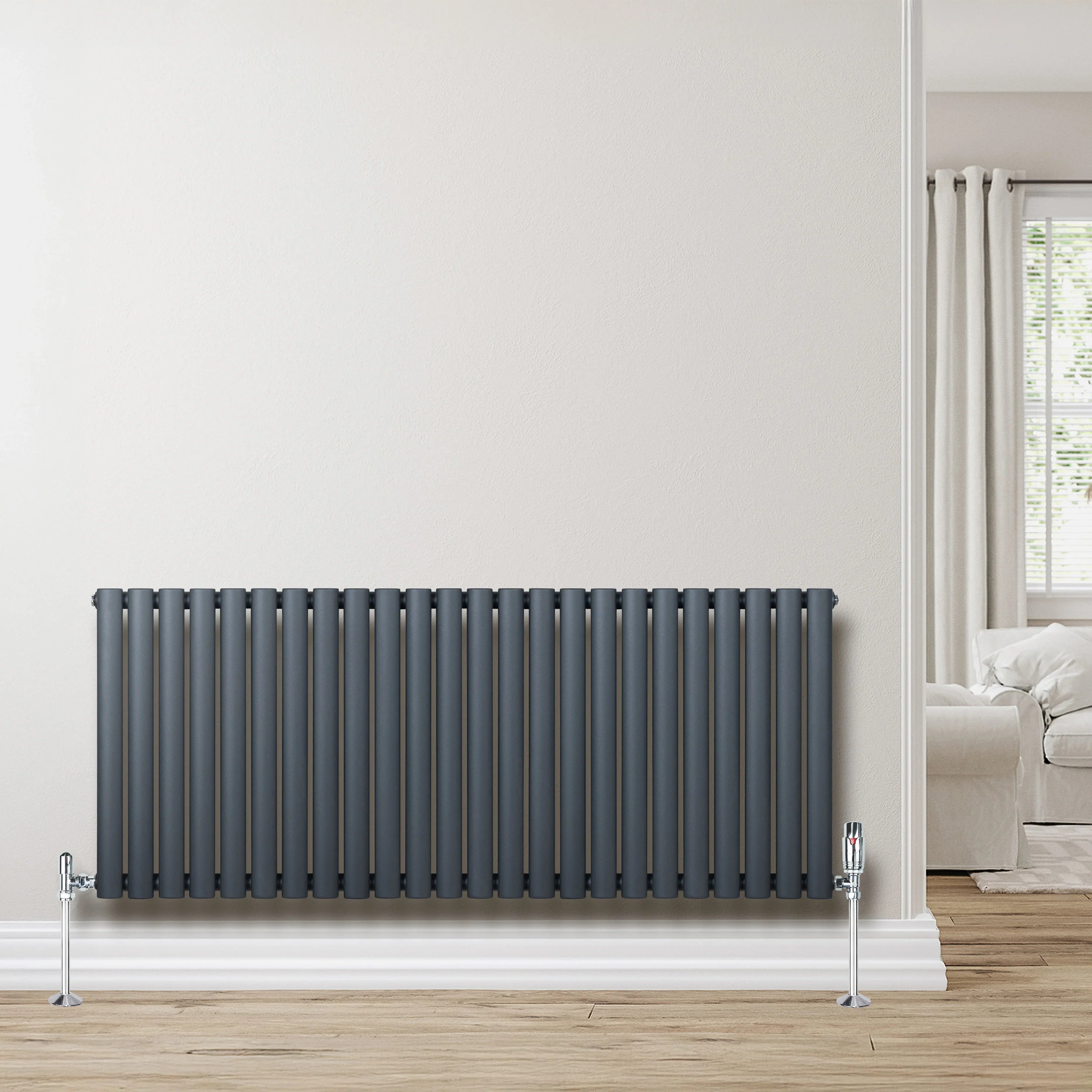 Oval Single Column Radiator - 600 x 1440mm - Anthracite Grey