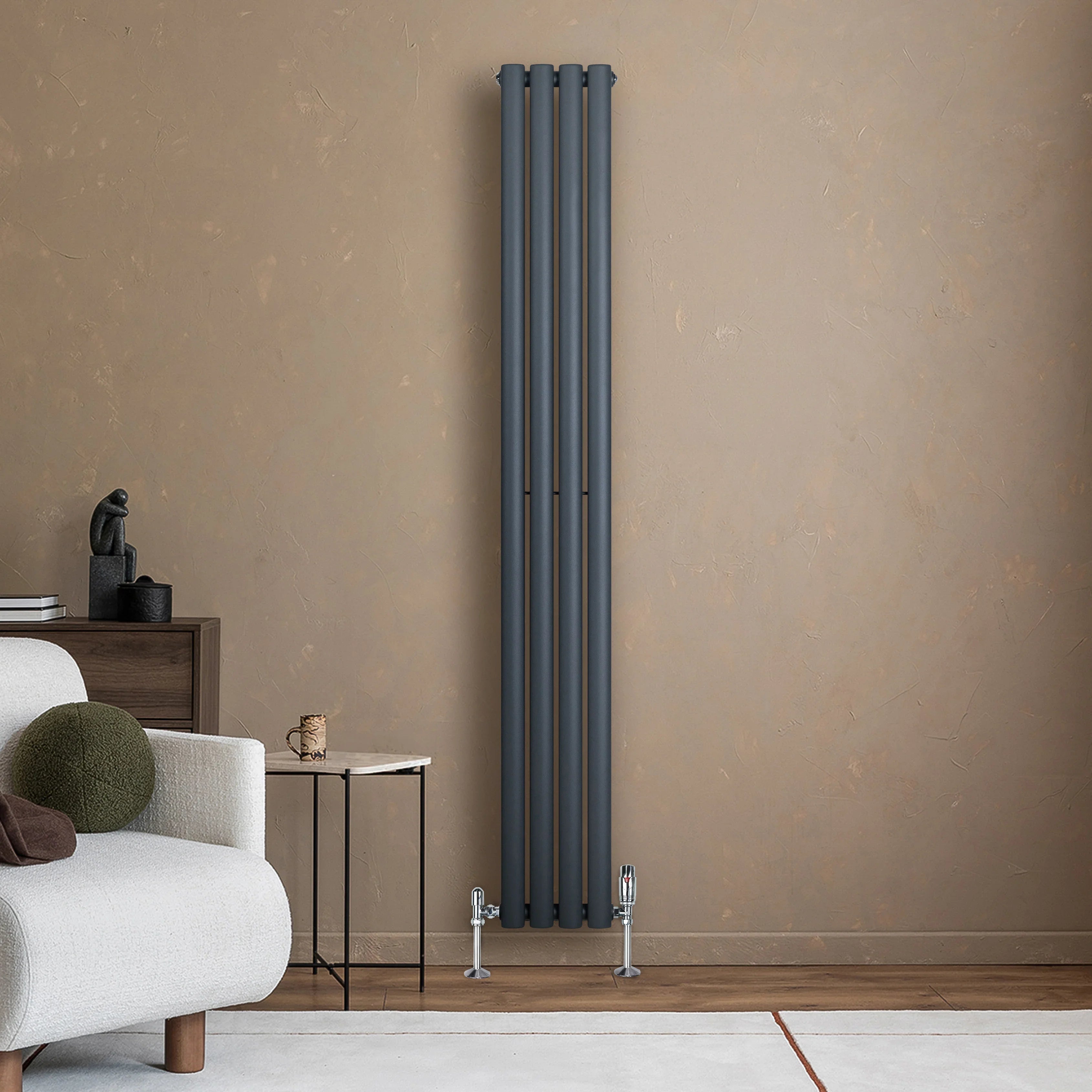 Oval Single Column Radiator - 1800 x 240mm - Anthracite Grey
