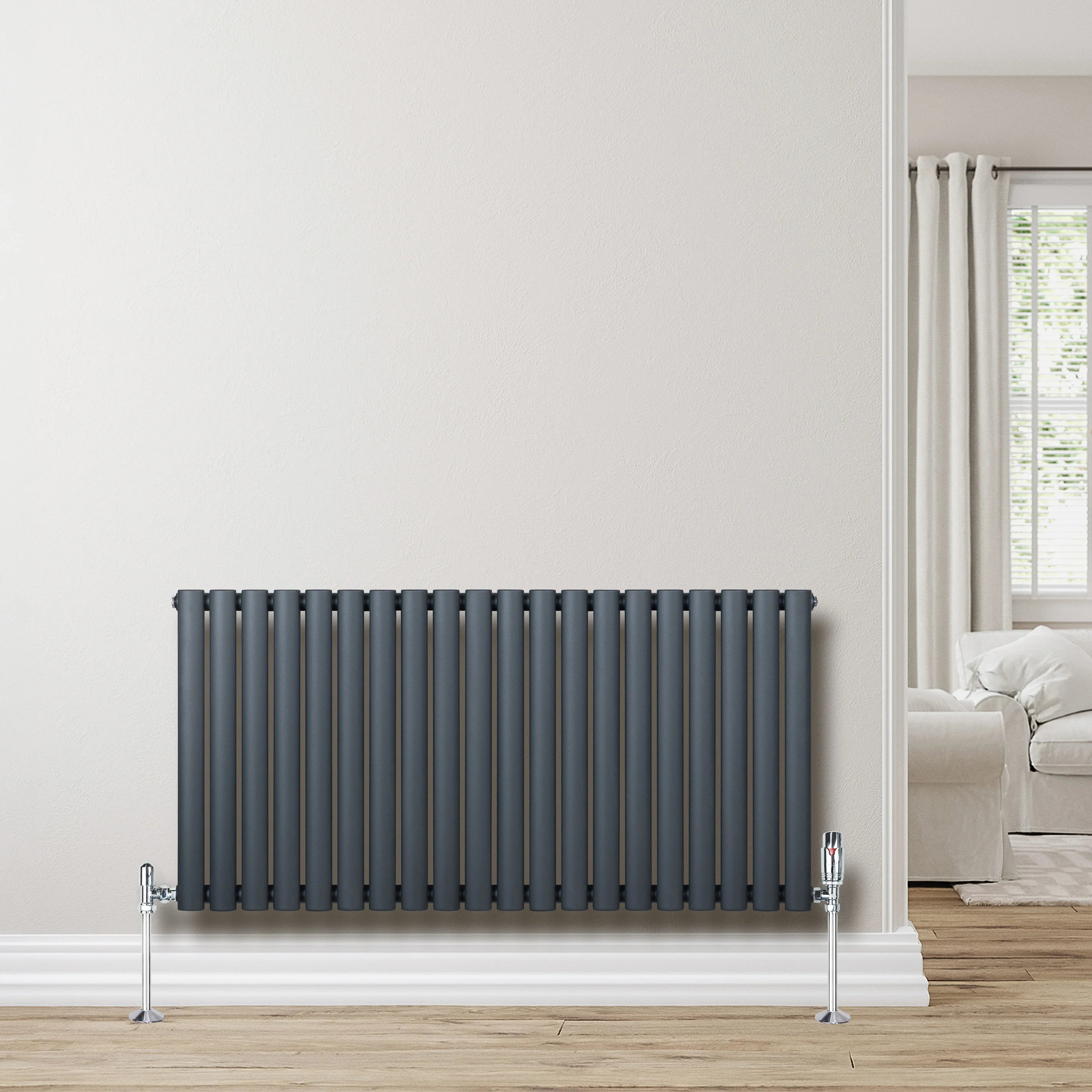 Oval Single Column Radiator - 600 x 1200mm - Anthracite Grey