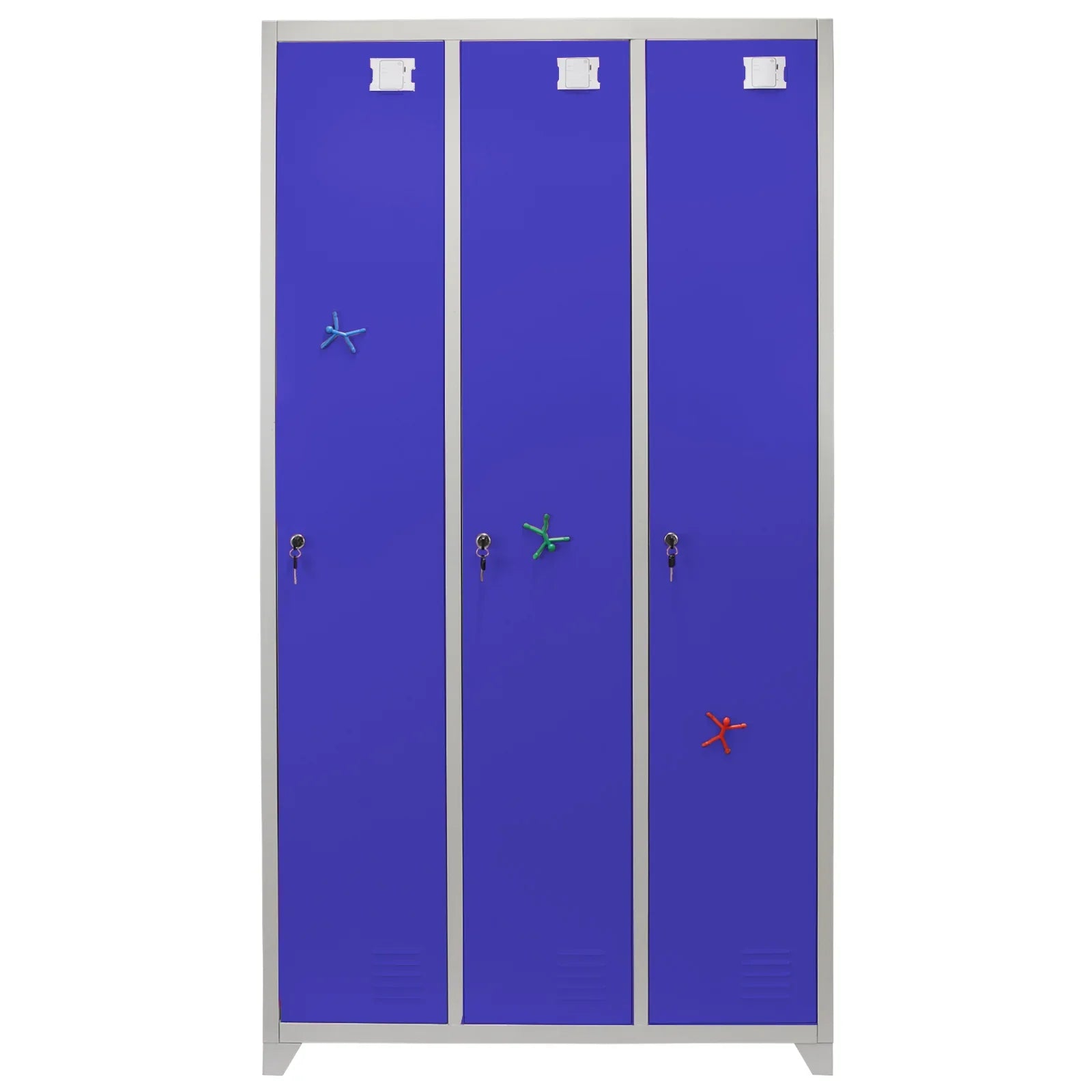 Metal Storage Lockers - Three Doors Wide, Blue