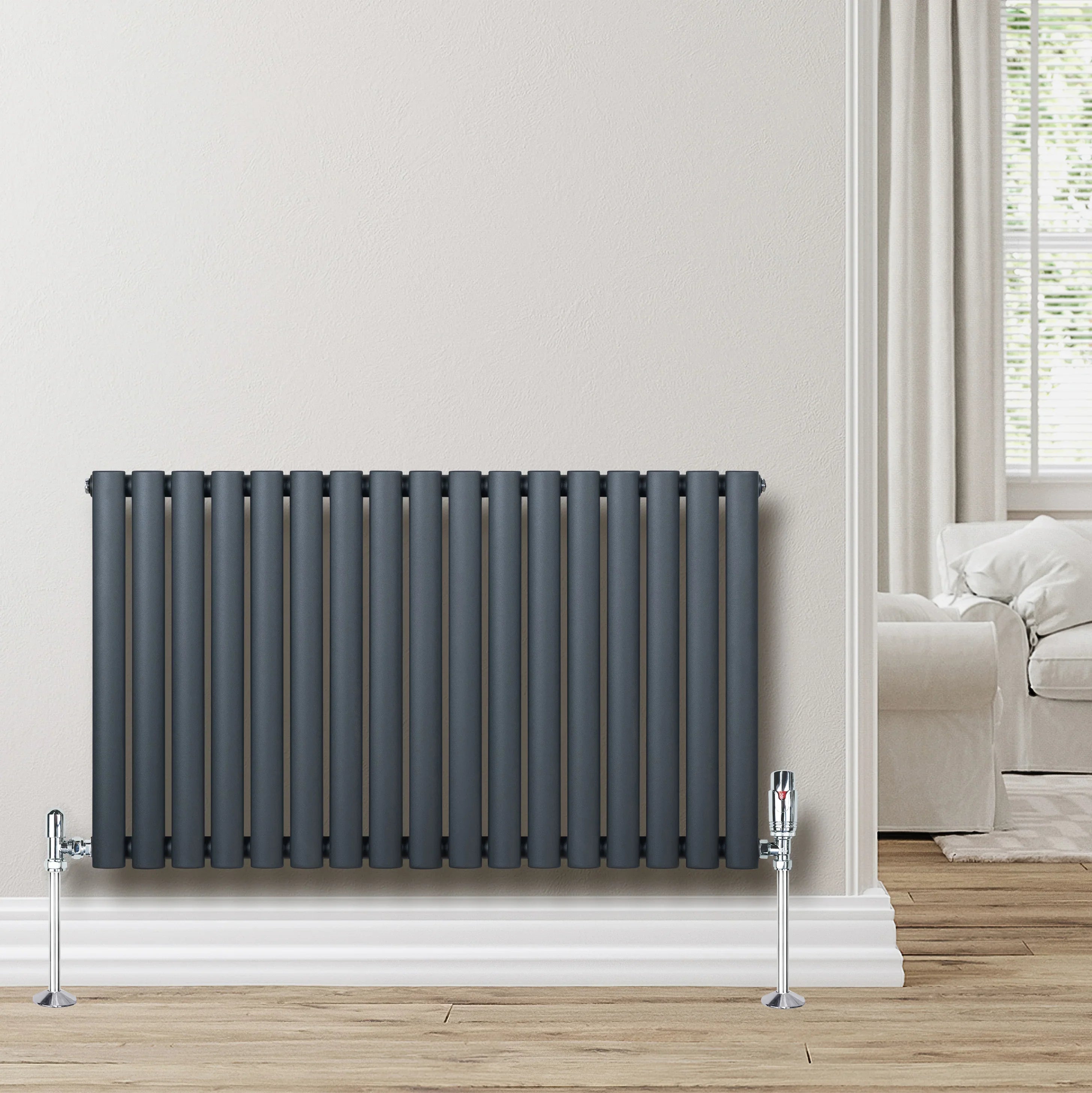 Oval Single Column Radiator - 600 x 1020mm - Anthracite Grey