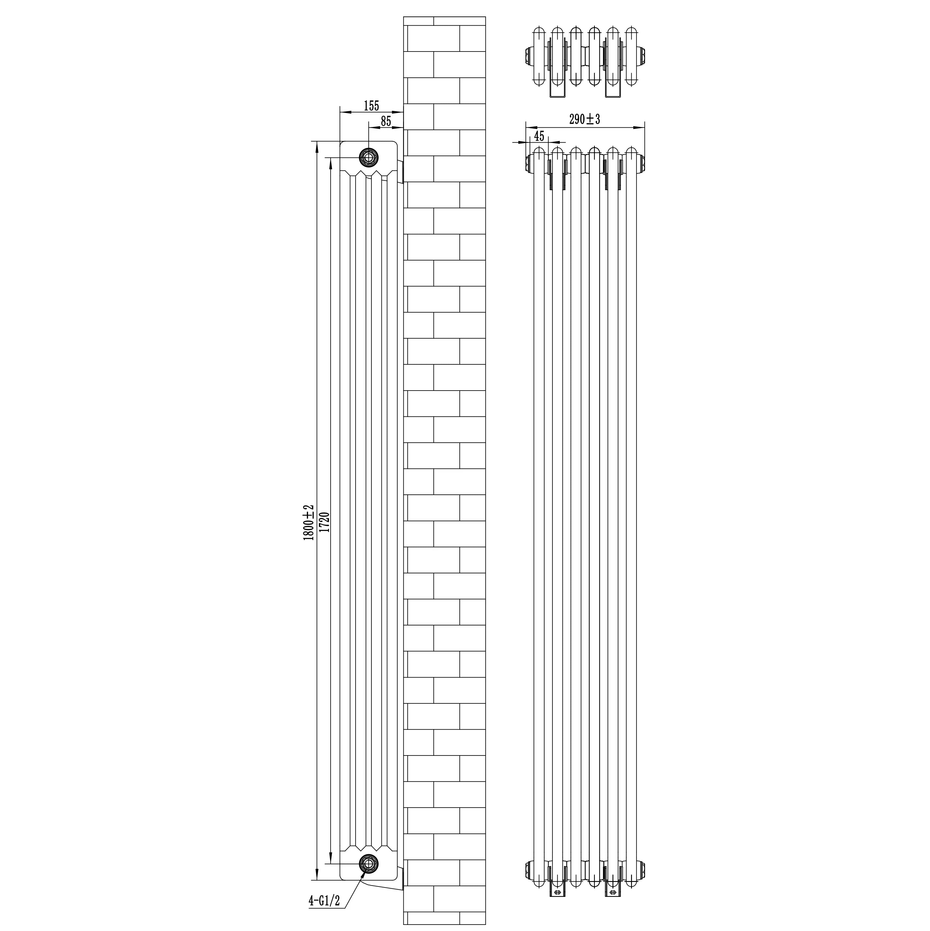Traditional 4 Column Radiator - 1800 x 290mm - Anthracite Grey