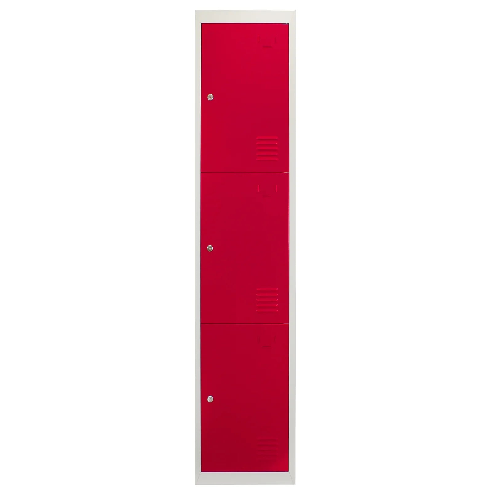 Metal Storage Lockers - Three Doors, Flatpacked, Red