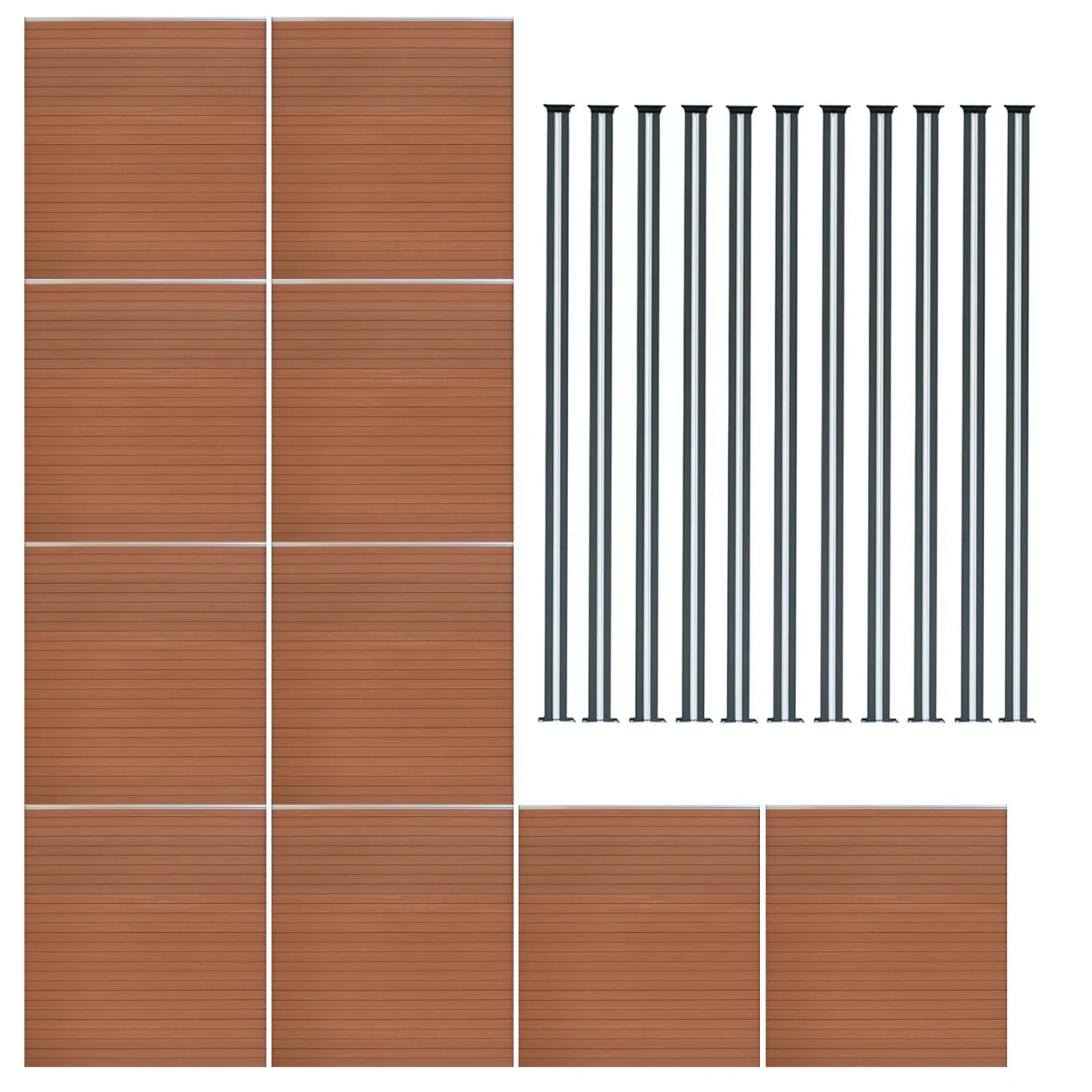 Composite Fence Panels & LED Posts 6ft x 57ft - Brown