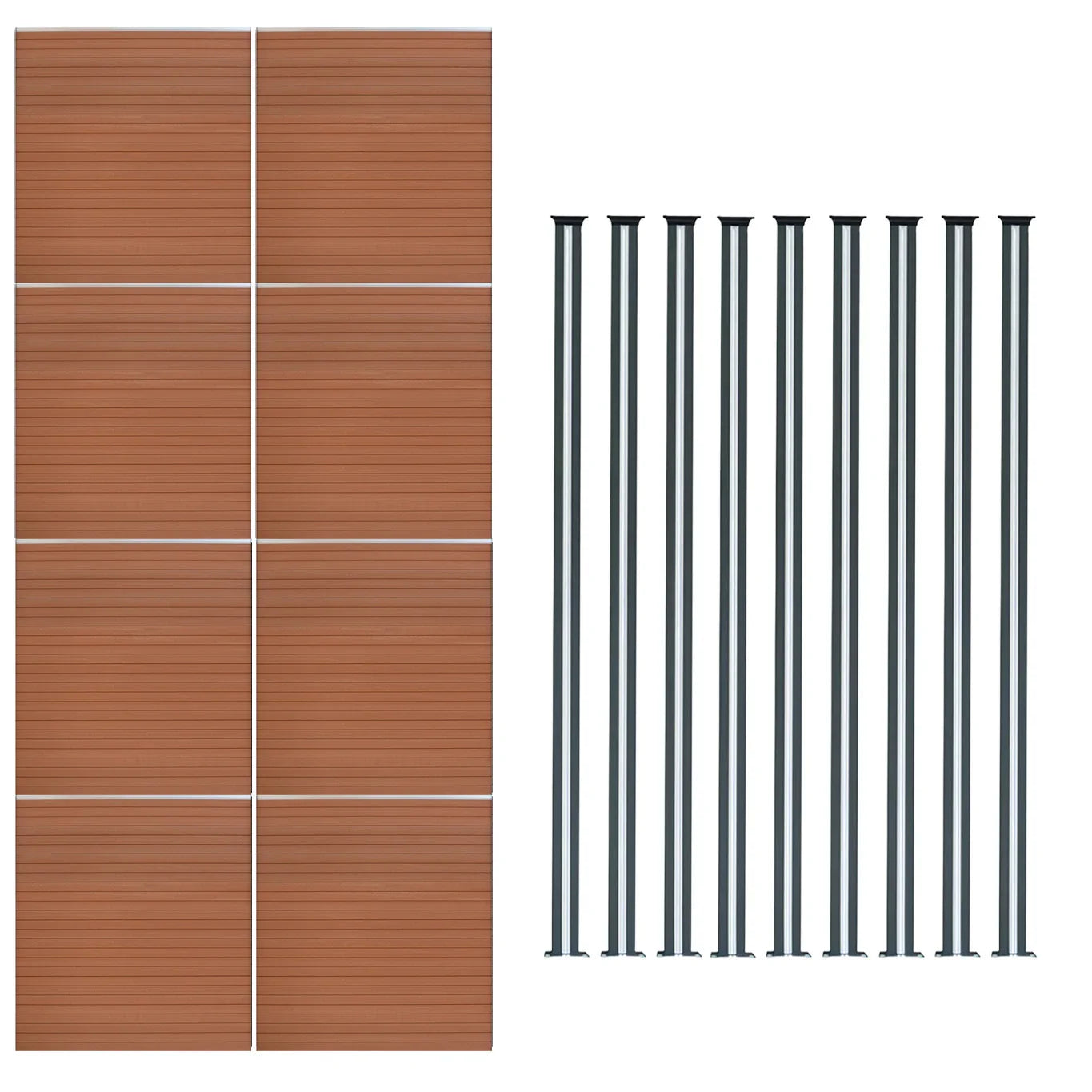 Composite Fence Panels & LED Posts 6ft x 46ft - Brown