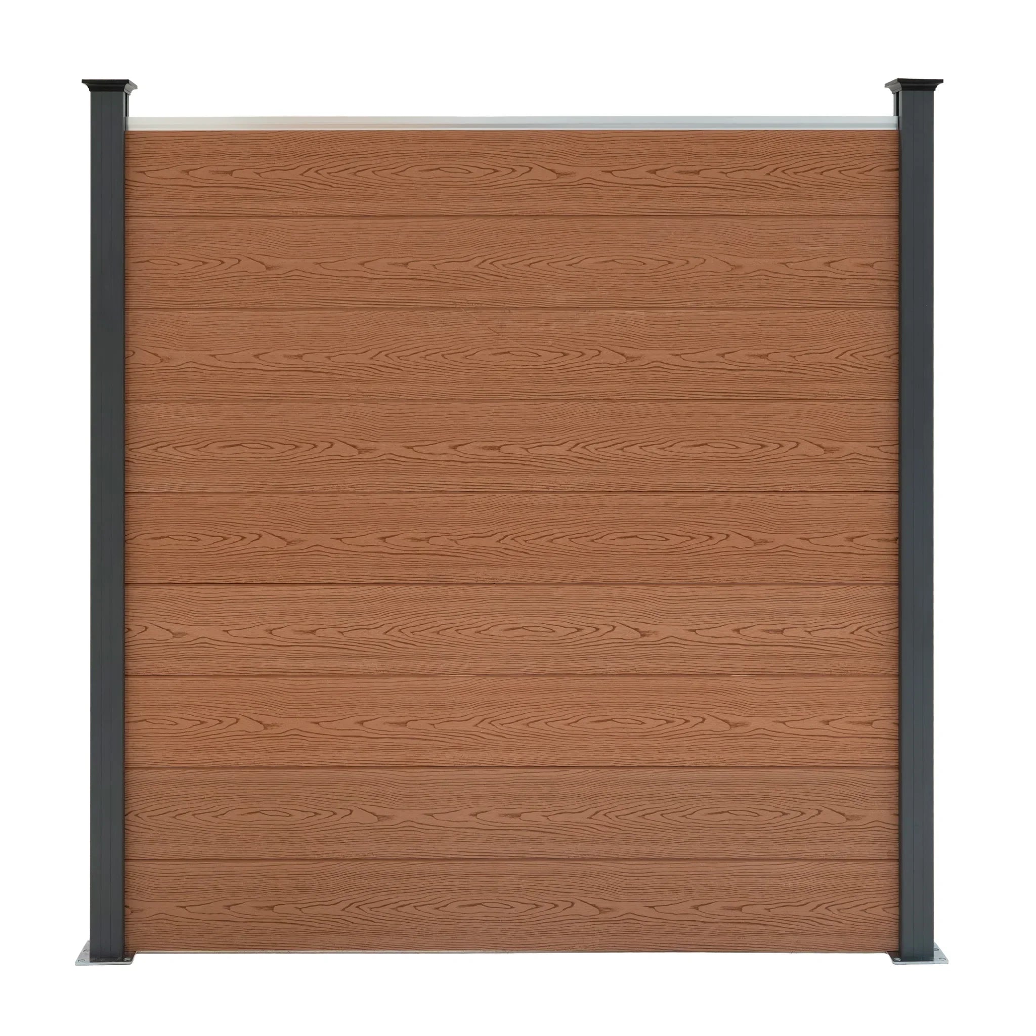 Composite Fence Panel, Angled Piece & LED Posts 6ft x 9ft - Brown