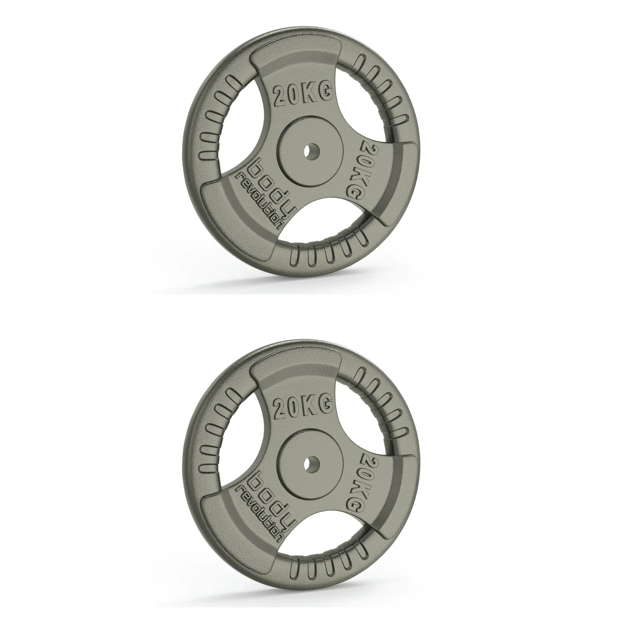 2x 20kg Cast Iron Weight Plates - 1" Standard Tri Grip