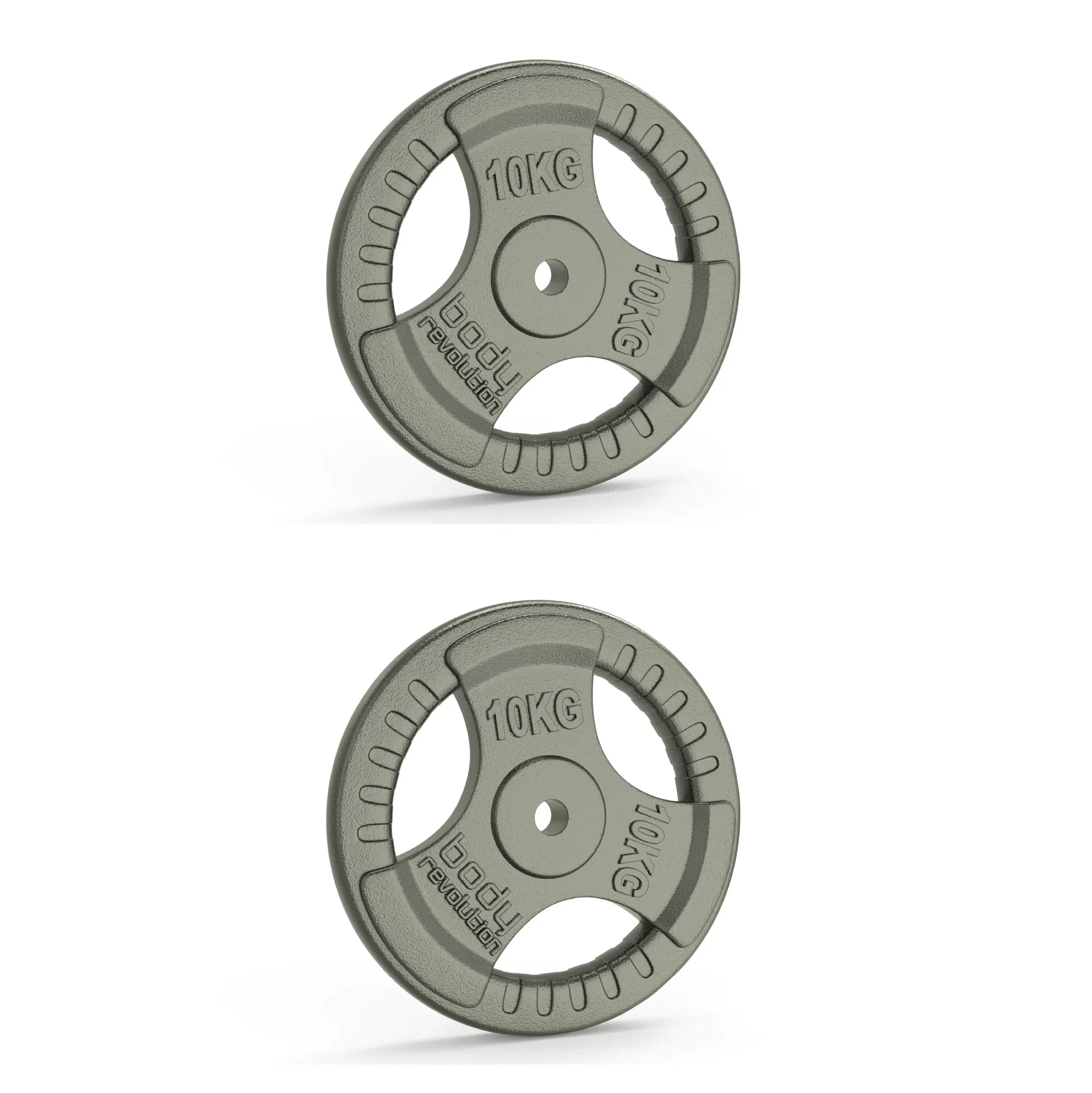 2x 10kg Cast Iron Weight Plates - 1" Standard Tri Grip