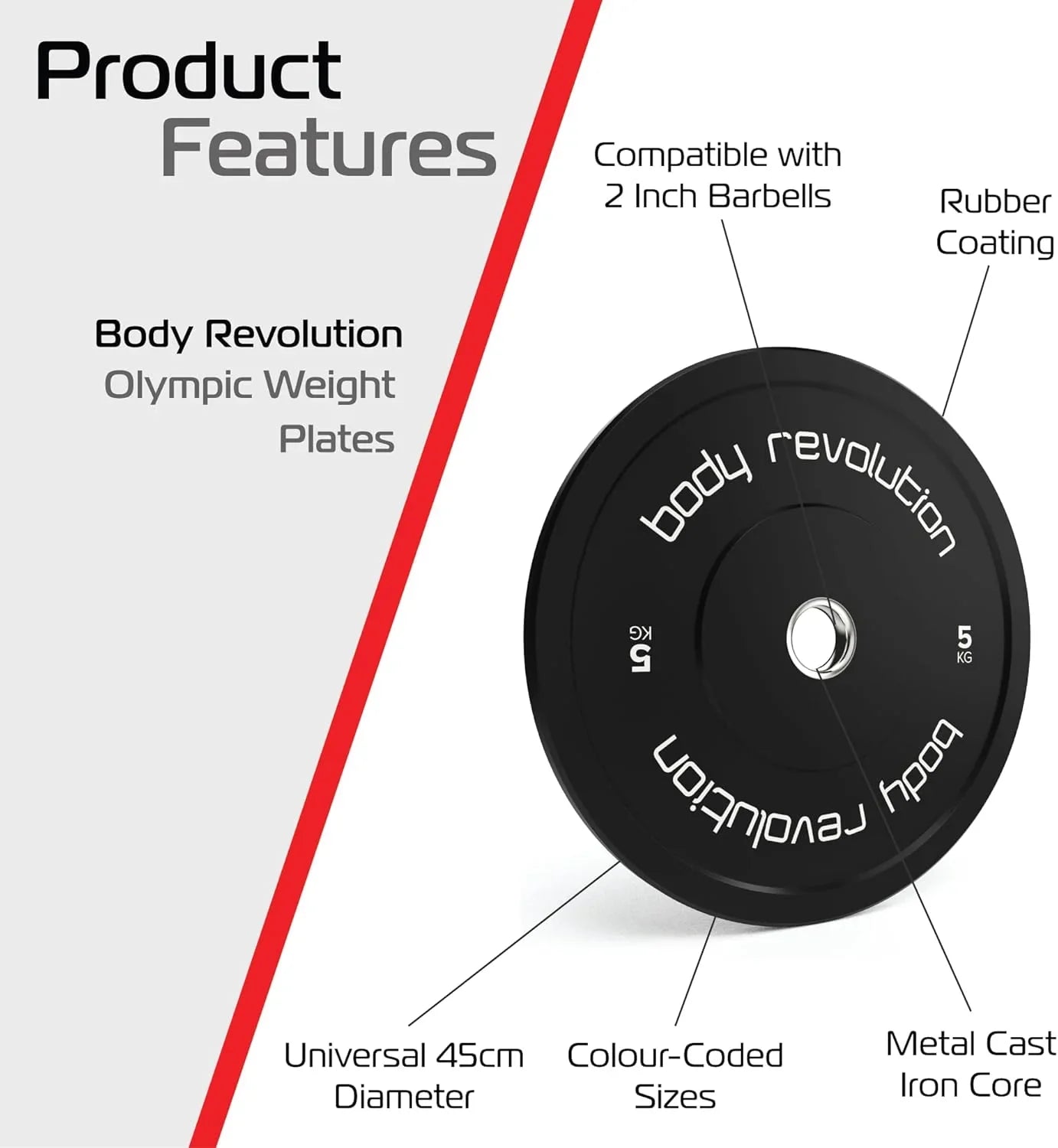Body Revolution 2 x 5Kg Black Olympic Bumper Plates