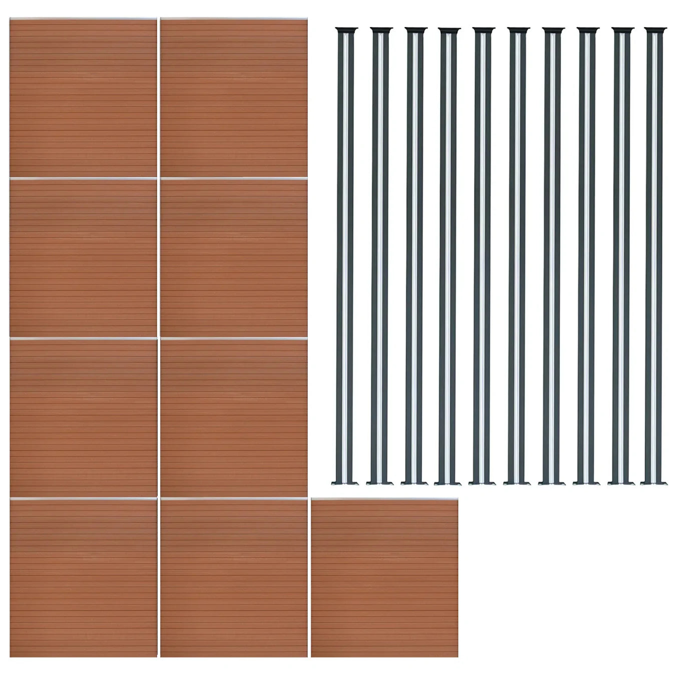 Composite Fence Panels & LED Posts 6ft x 51ft - Brown