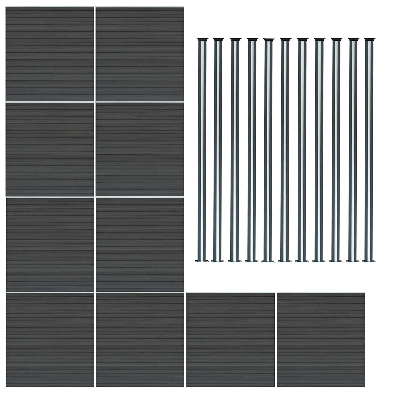 Composite Fence Panels & LED Posts 6ft x 57ft - Grey