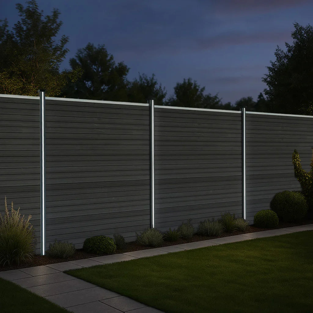 Composite Fence Panels & LED Posts 6ft x 57ft - Grey