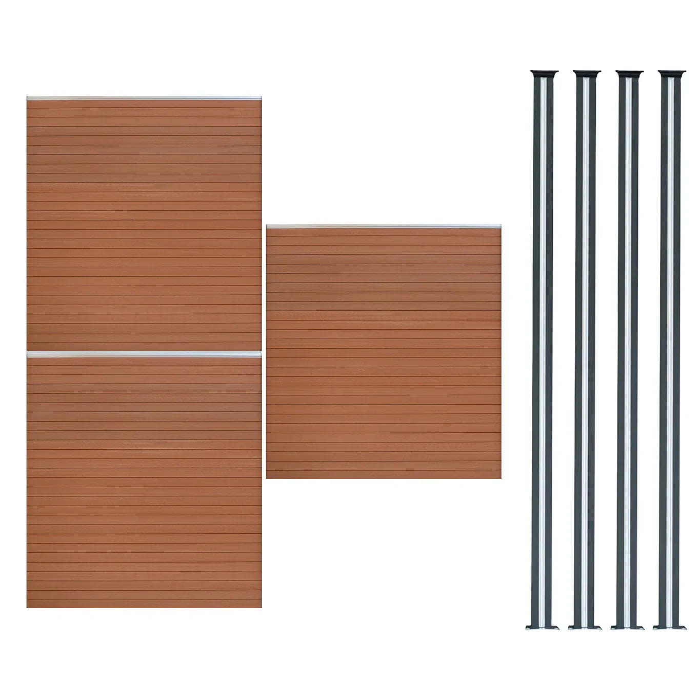 Composite Fence Panels & LED Posts 6ft x 17ft - Brown