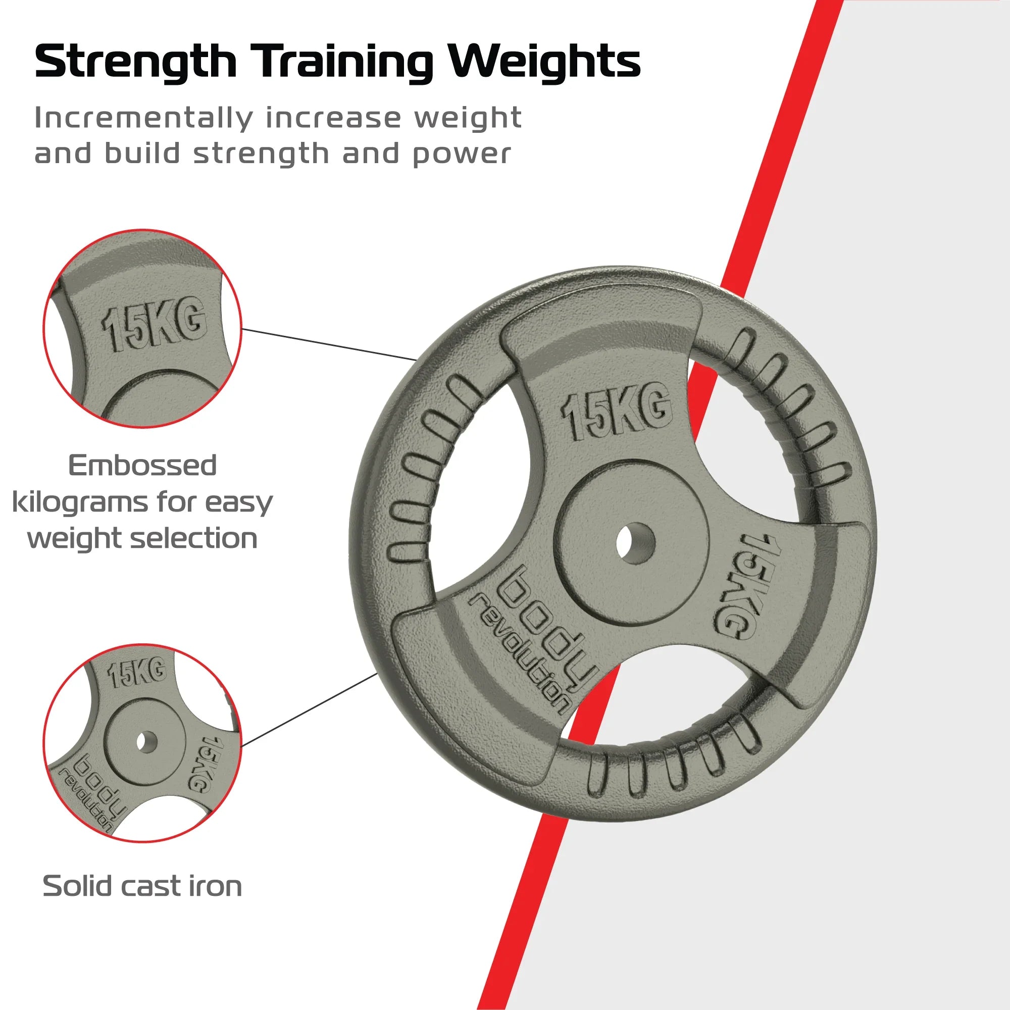 2x 15kg Cast Iron Weight Plates - 1" Standard Tri Grip