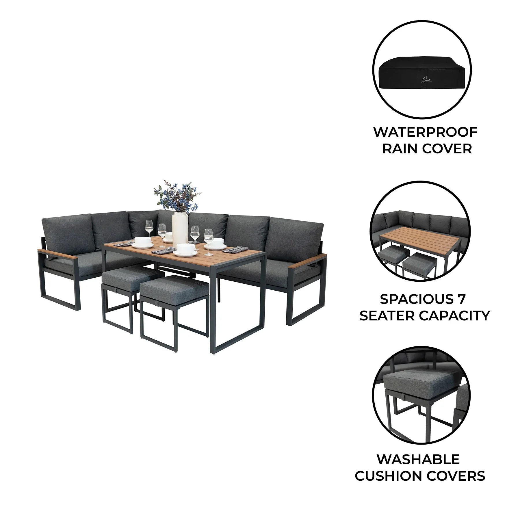 Aluminium Corner Sofa Set - Wood Effect