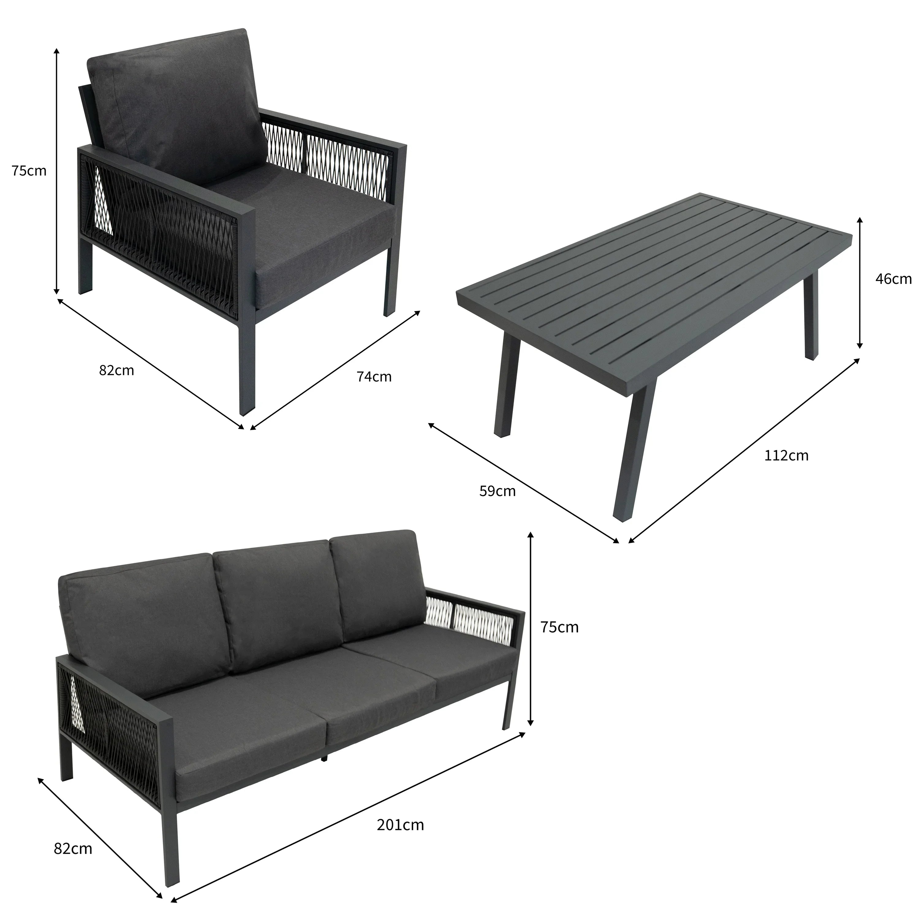 Anthracite 4 Piece Sofa Set With Black Parasol & Base