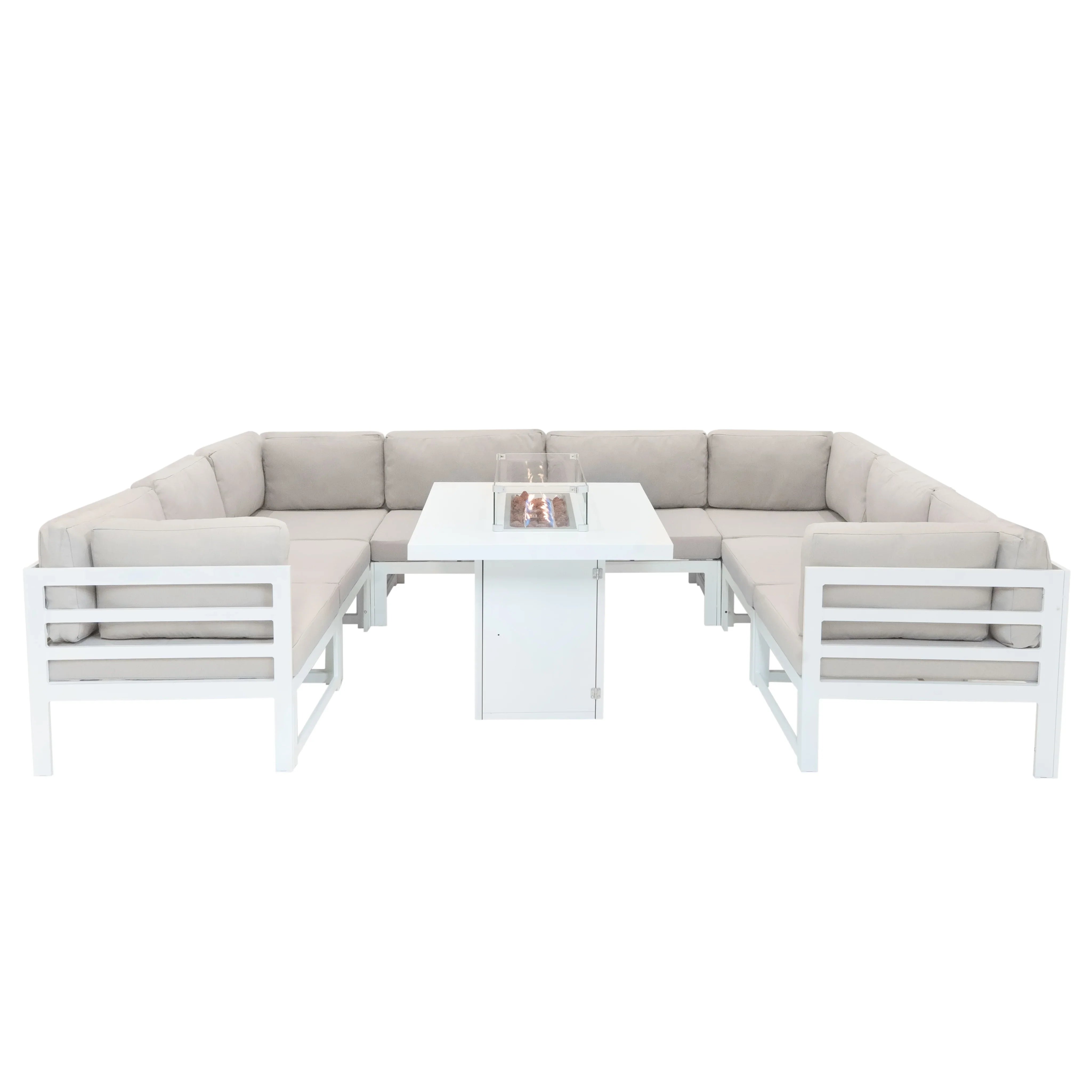 Modular Garden Furniture Set With Fire Pit - White