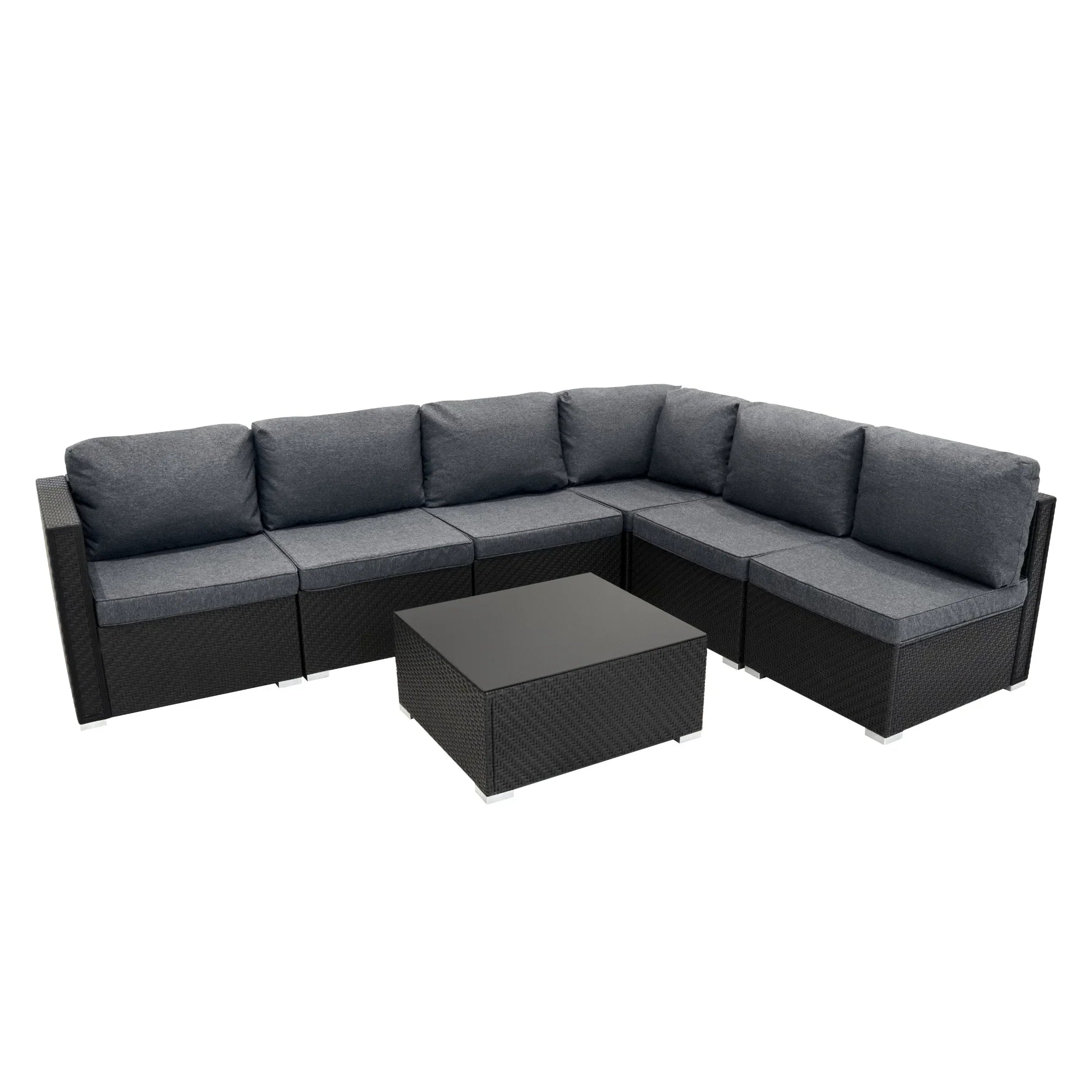 Rattan Modular 7 Piece Furniture Set - Black