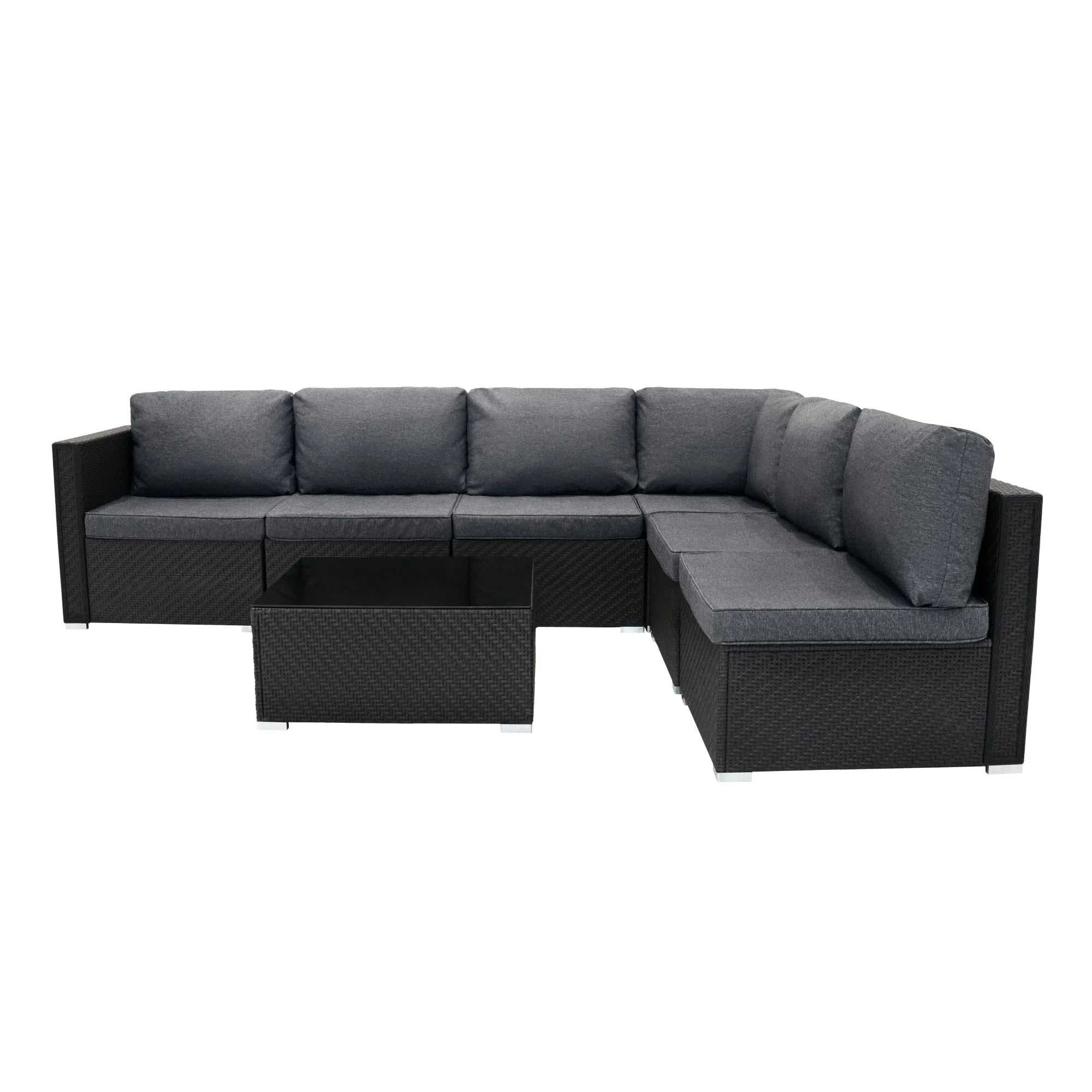 Rattan Modular 7 Piece Furniture Set - Black