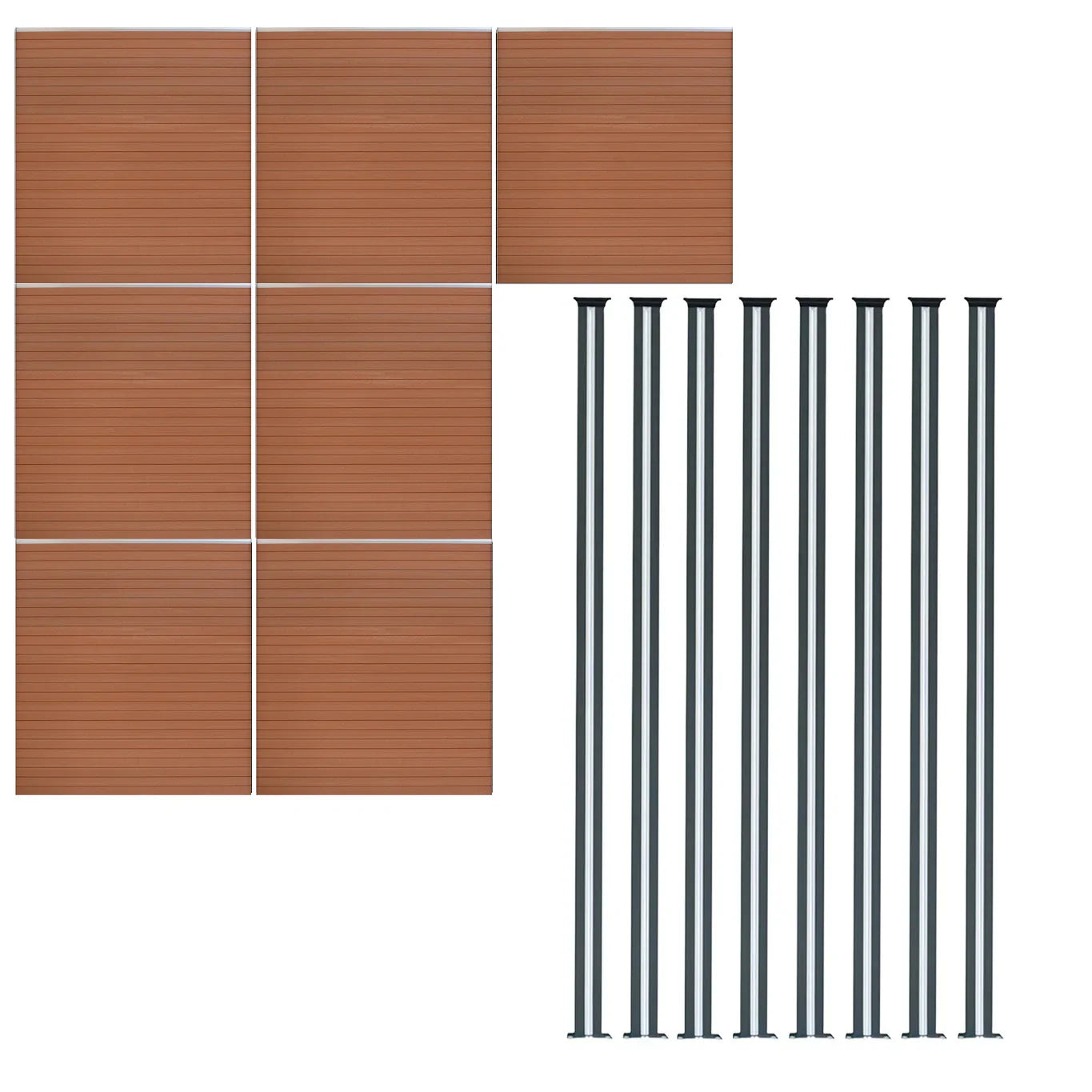 Composite Fence Panels & LED Posts 6ft x 40ft - Brown