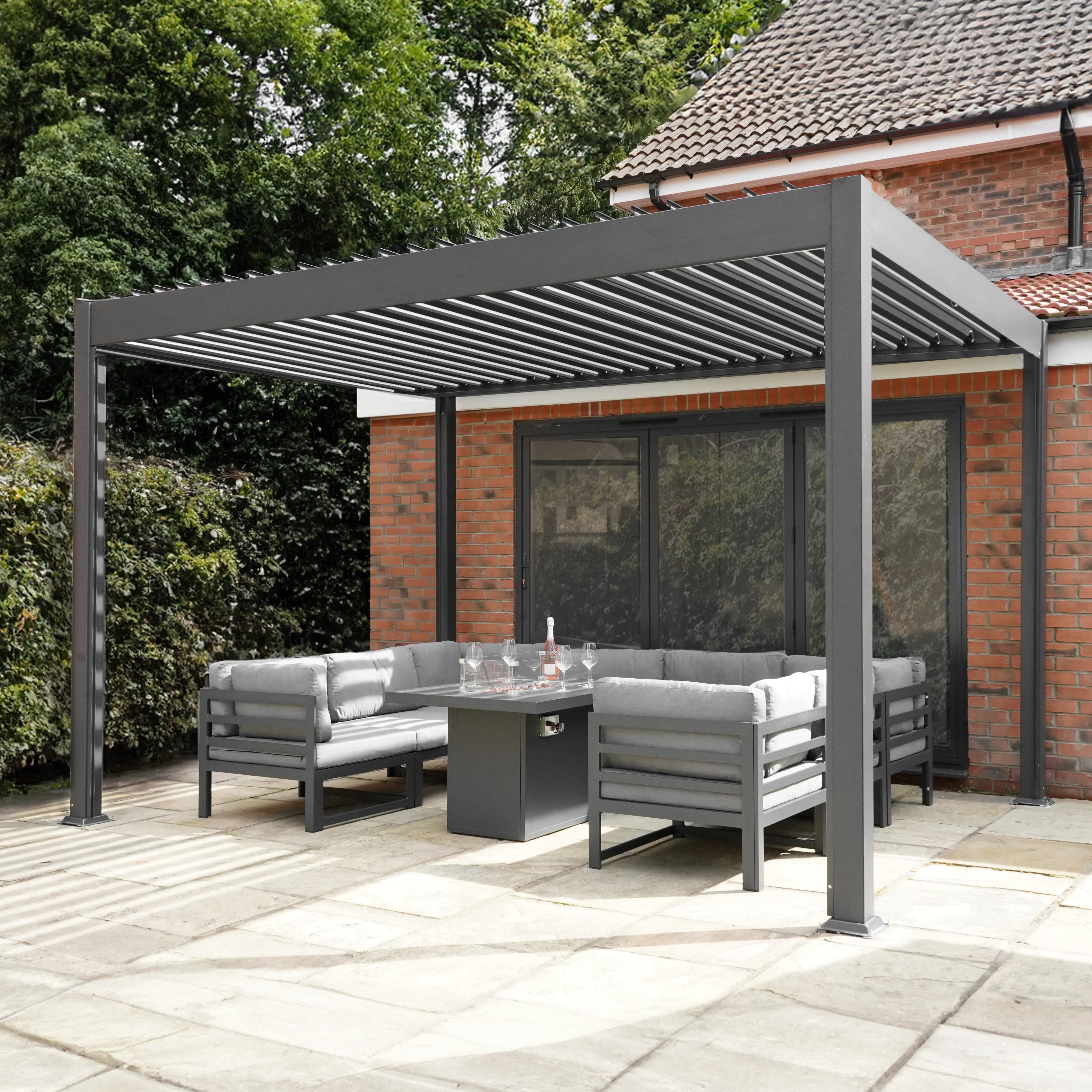 Anthracite Aluminium Pergola With LED Lights - 3m x 4m