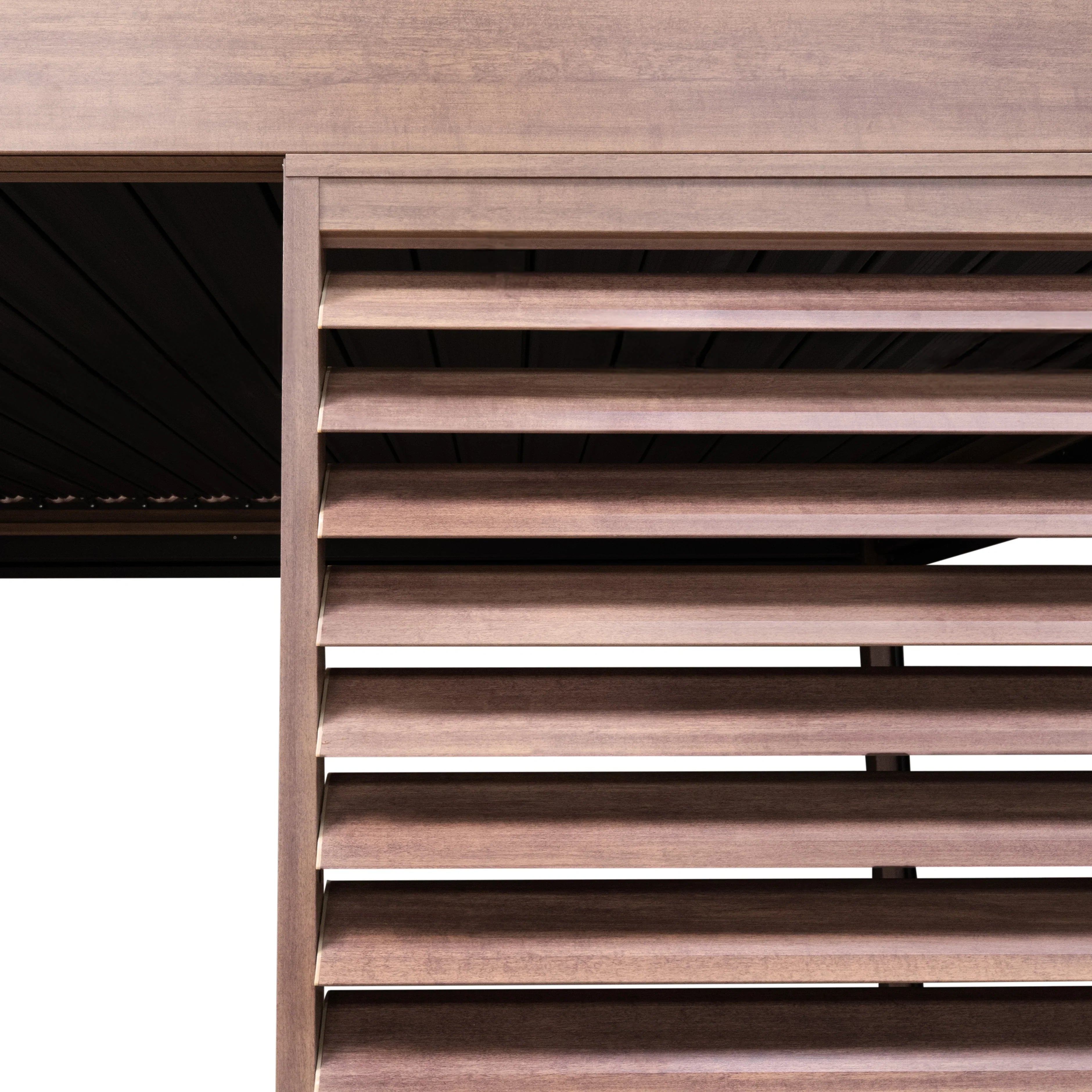 Wood Effect Aluminium Pergola With Blinds & 2 Louvre Panels - 4m x 3m
